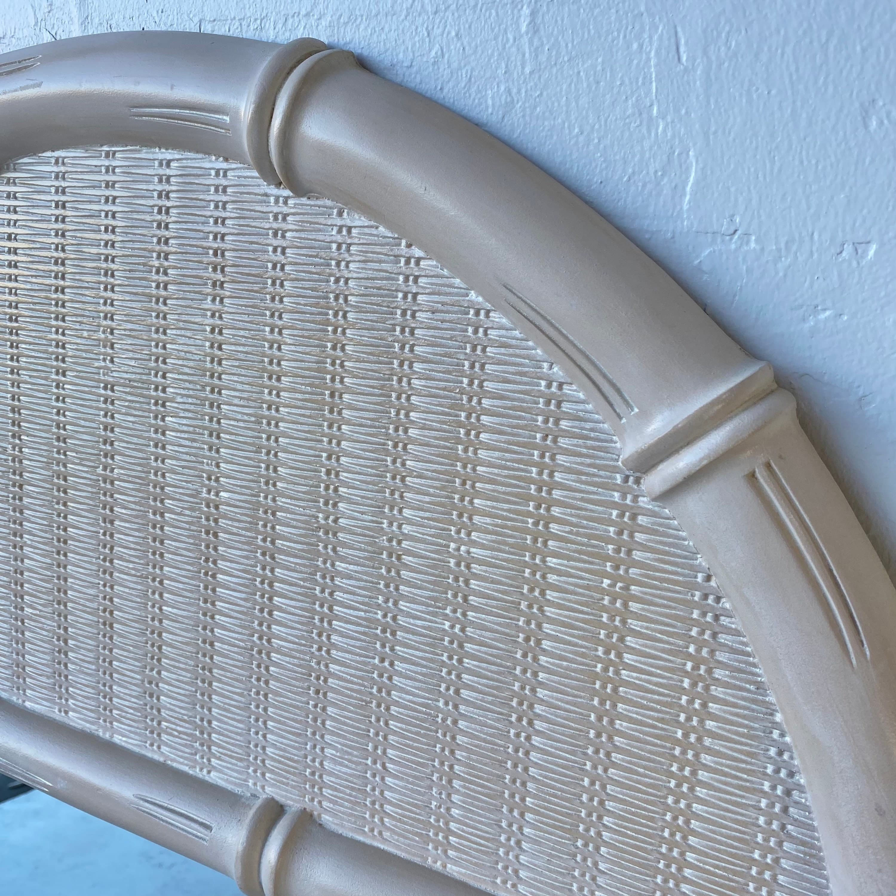 Faux Bamboo & Wicker Mirror 51x29 LOCAL PICKUP Vintage Broyhill Rounded Whitewash Coastal Hollywood Regency Style - Thumbnail 4