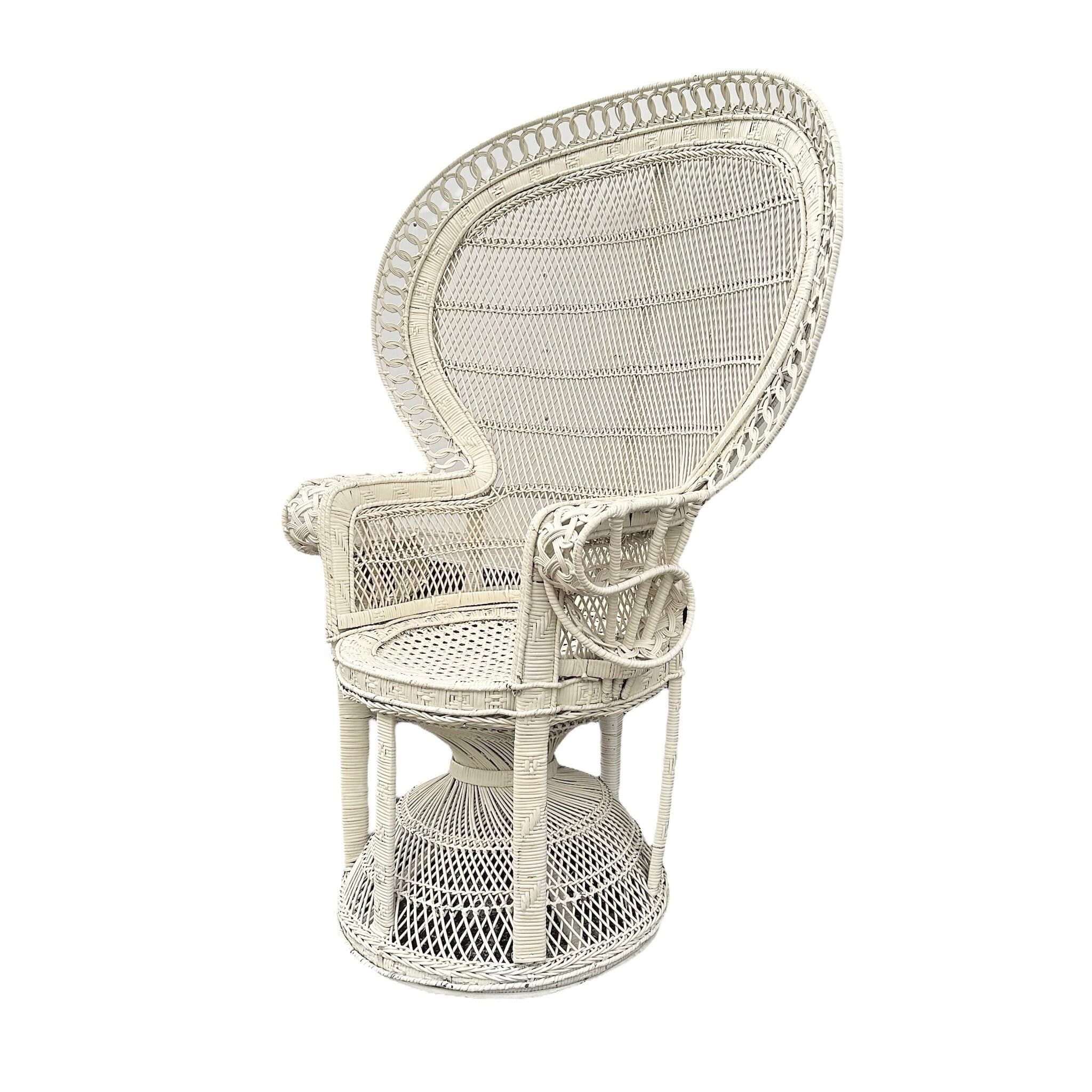 Vintage Peacock Chair - Adult Size 54" Tall 38" Wide - White Rattan Wicker Fan Back Boho Chic Coastal Mid Century MCM Palm Beach Furniture - Thumbnail 2