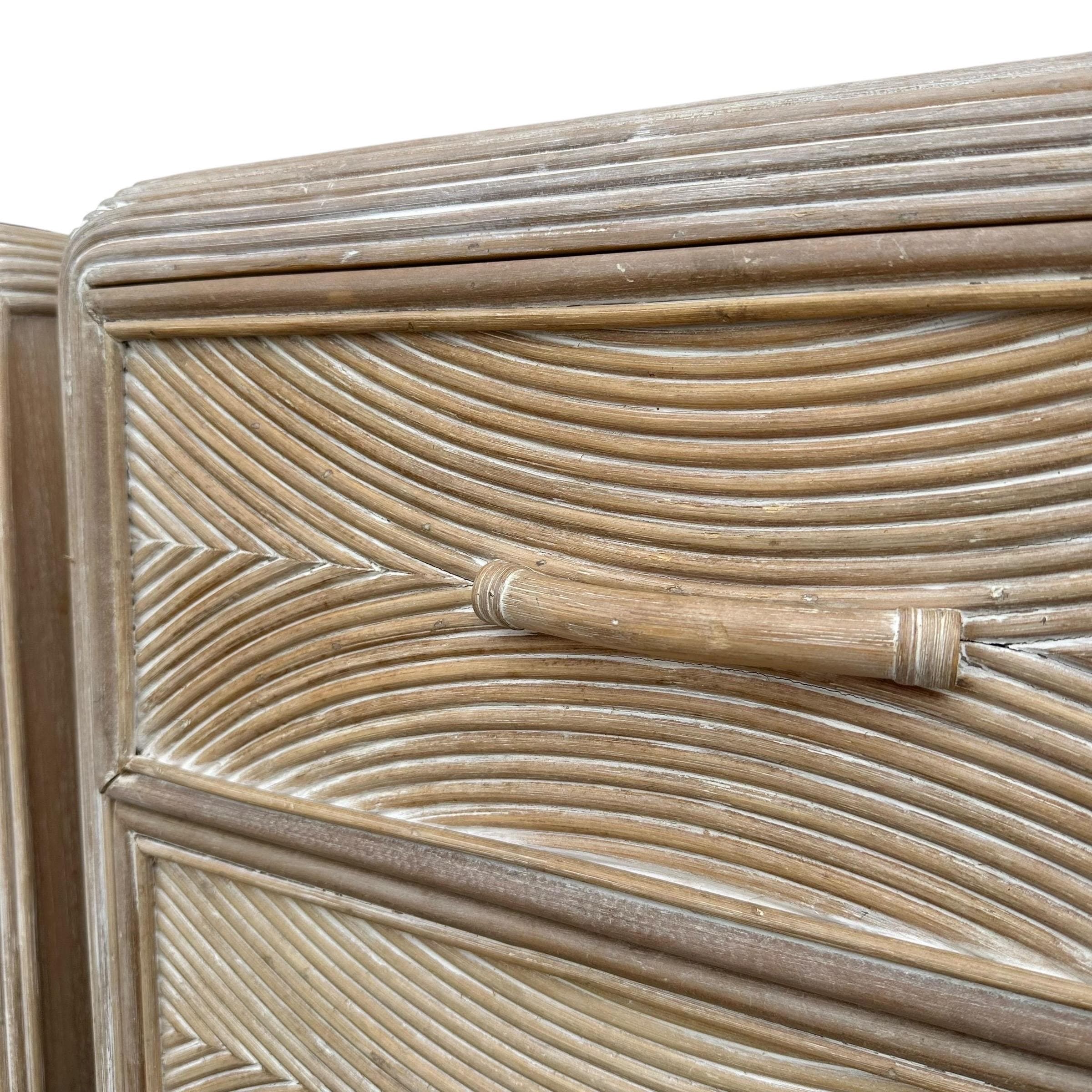 Set of 2 Pencil Reed Nightstands FREE SHIPPING - Vintage Split Rattan White Wash Wood Waterfall Hollywood Regency Coastal Tables Pair - Thumbnail 9