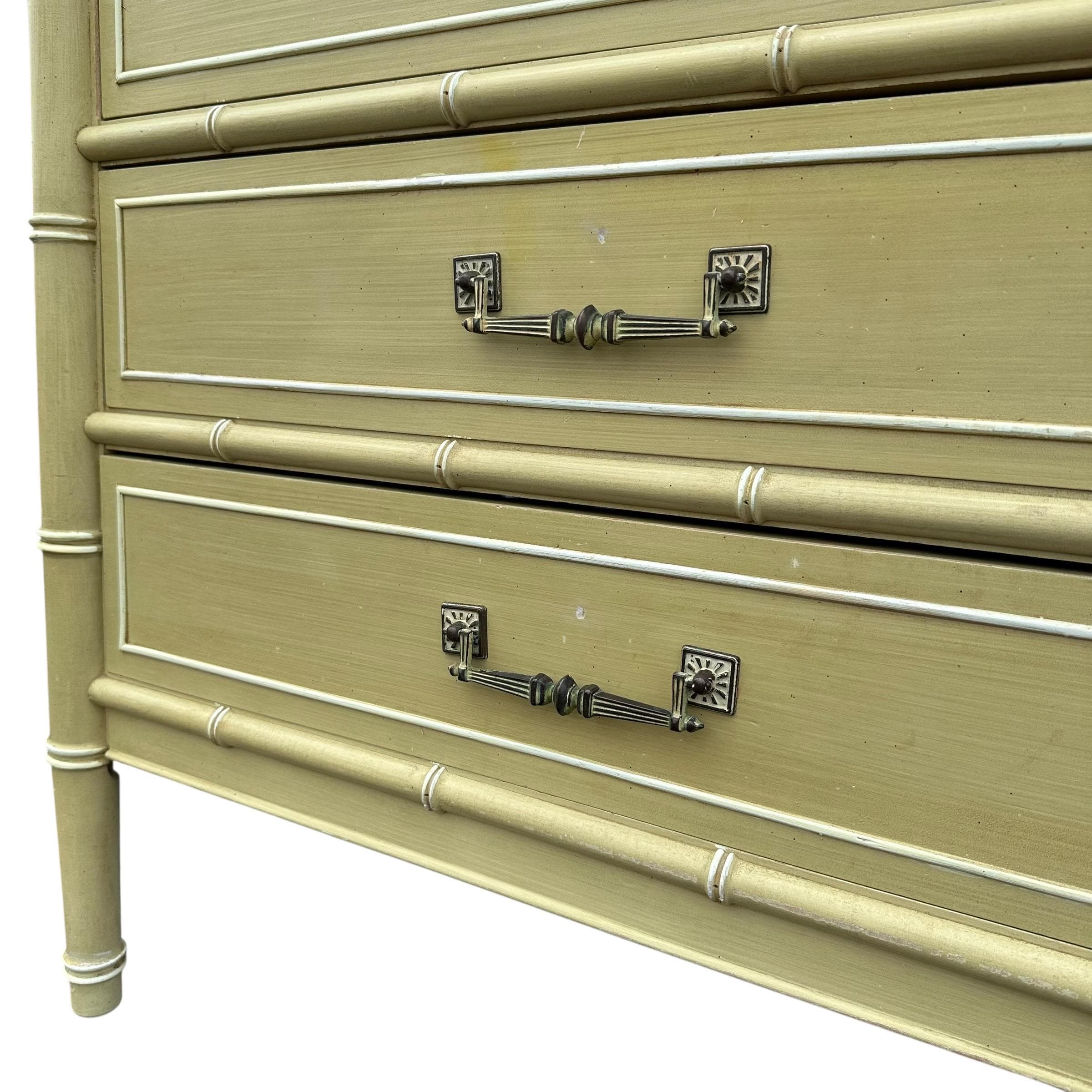 Henry Link Bali Hai 3 Drawer Nightstand - Vintage Green Faux Bamboo Coastal Hollywood Regency Bachelor Chest - Thumbnail 12