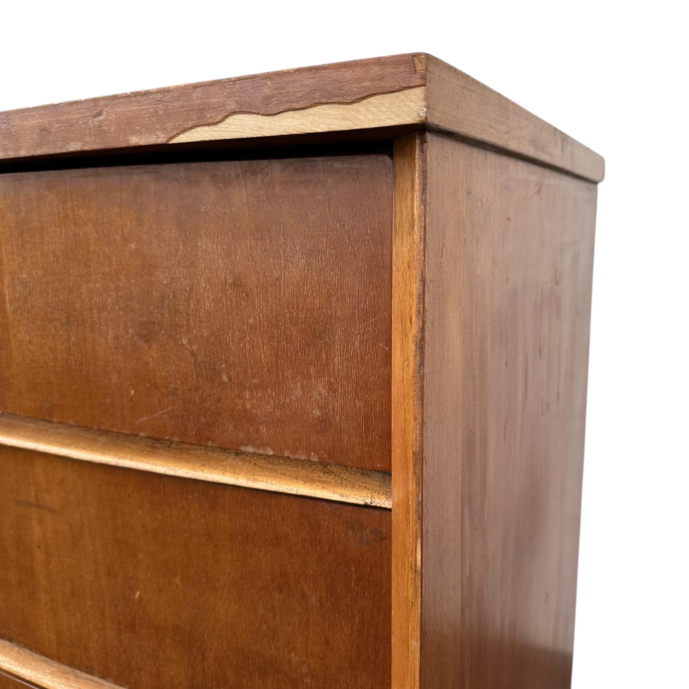 Mid Century Modern Nightstand with 3 Drawers by Bassett Tempo - 1960s Vintage Cherry Wood MCM Bachelor Chest Dresser Table - Thumbnail 3