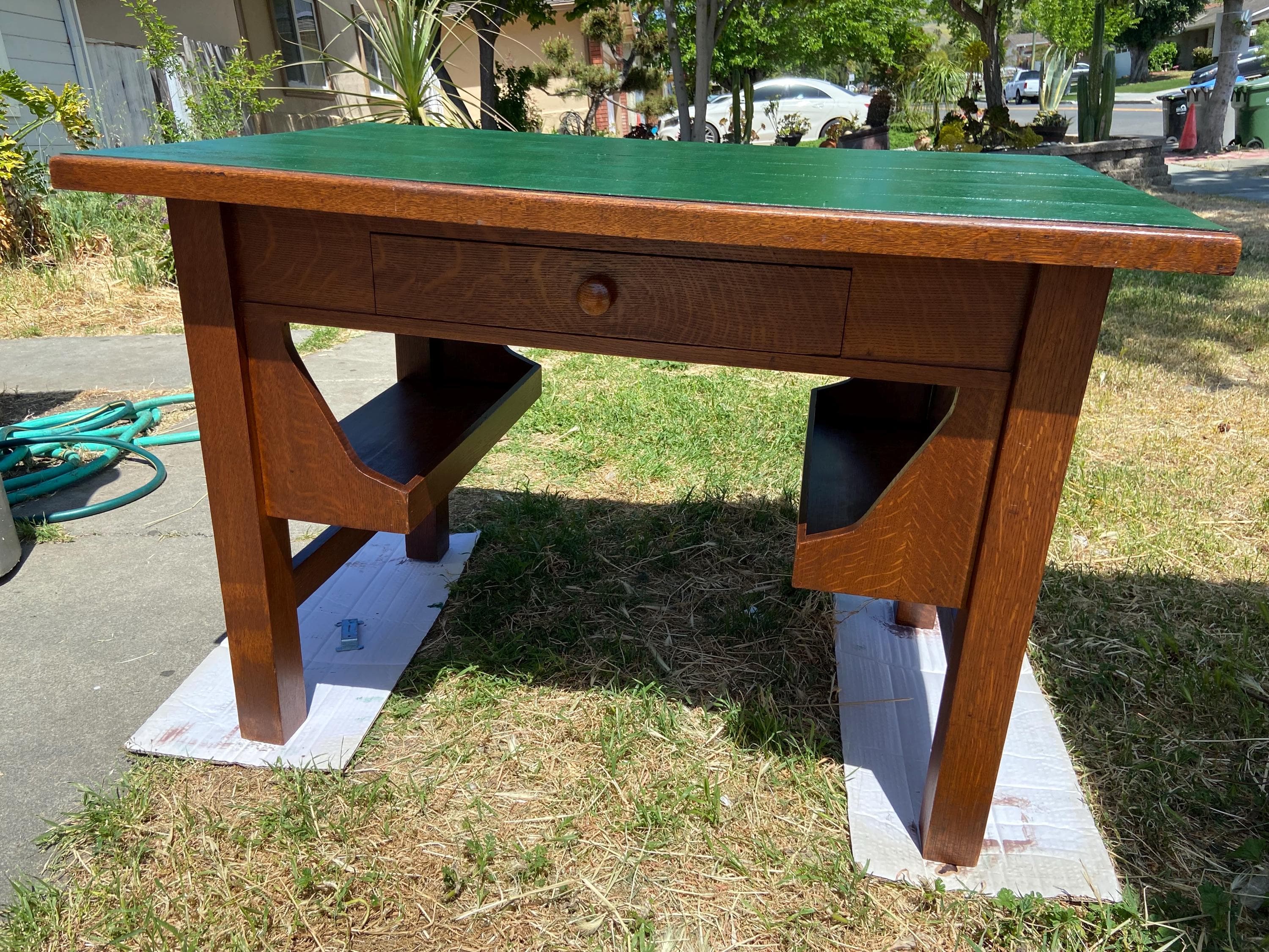 antique arts & crafts mission oak library desk Stickley brothers style - Thumbnail 4