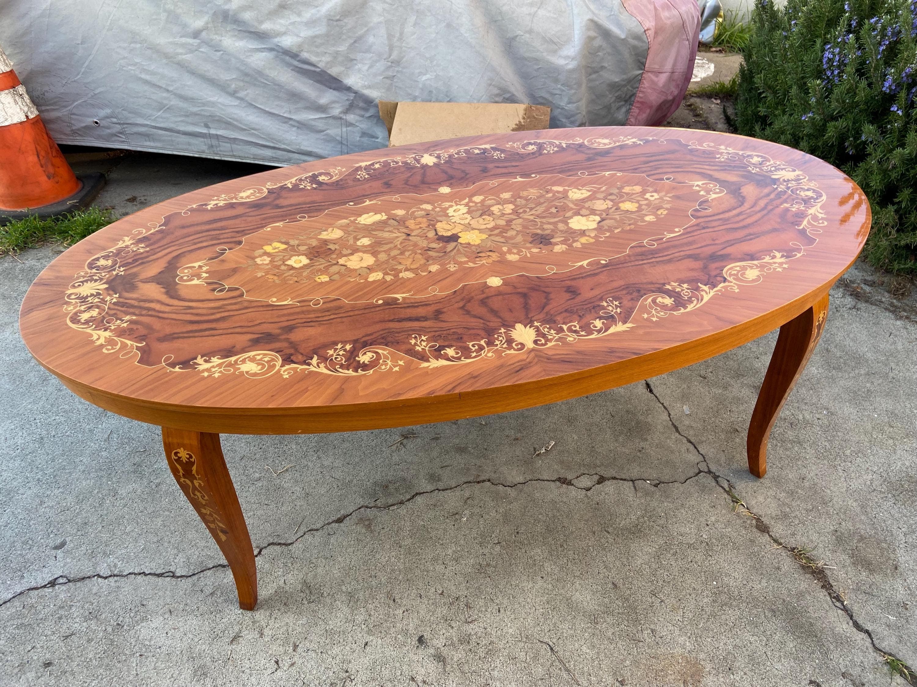 Vintage mid century modern inlaid Italian oval coffee table - Thumbnail 8