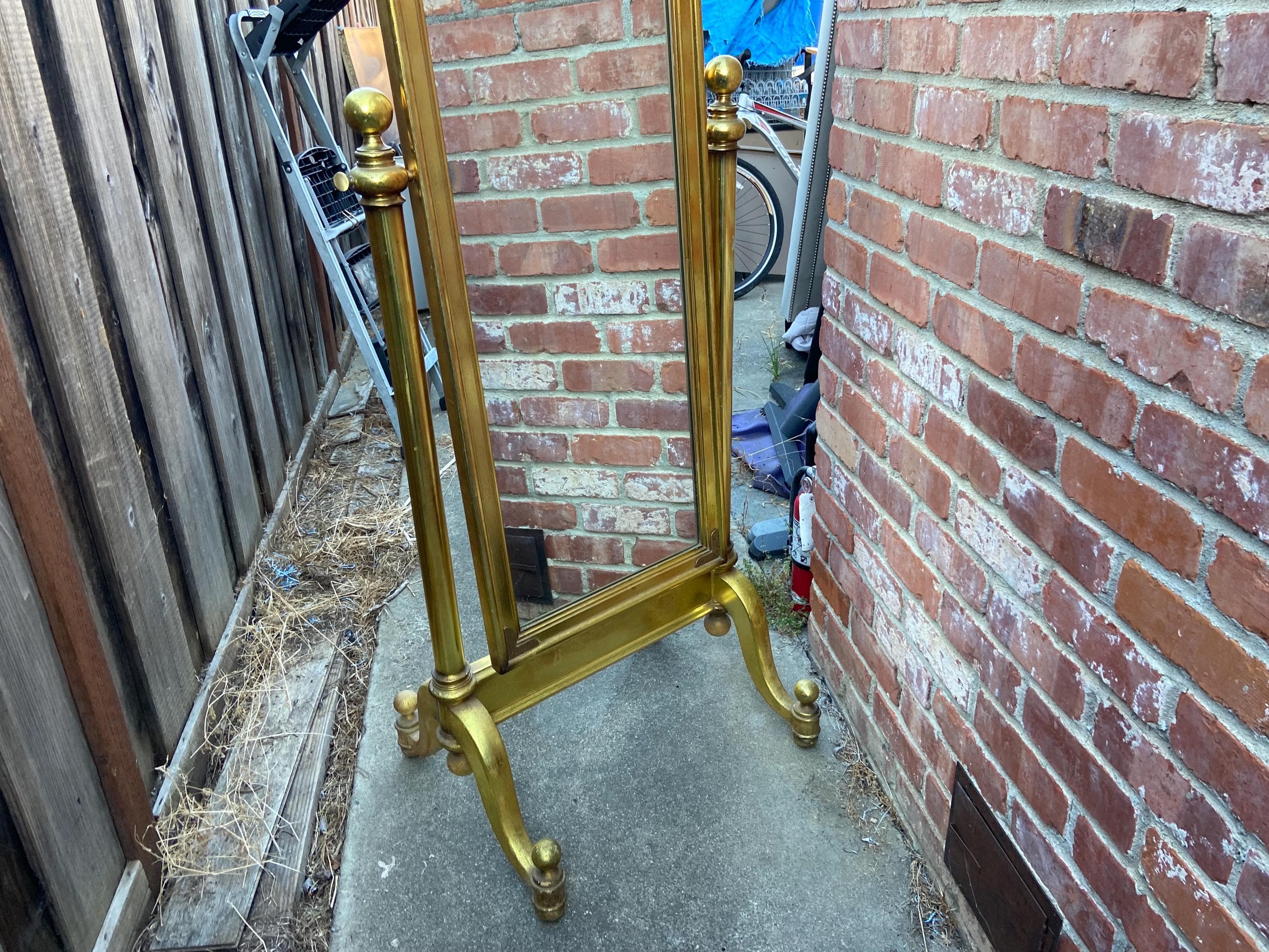 Vintage Mid Century Modern Hollywood Regency Giltwood Cheval Gold Mirror - Thumbnail 4