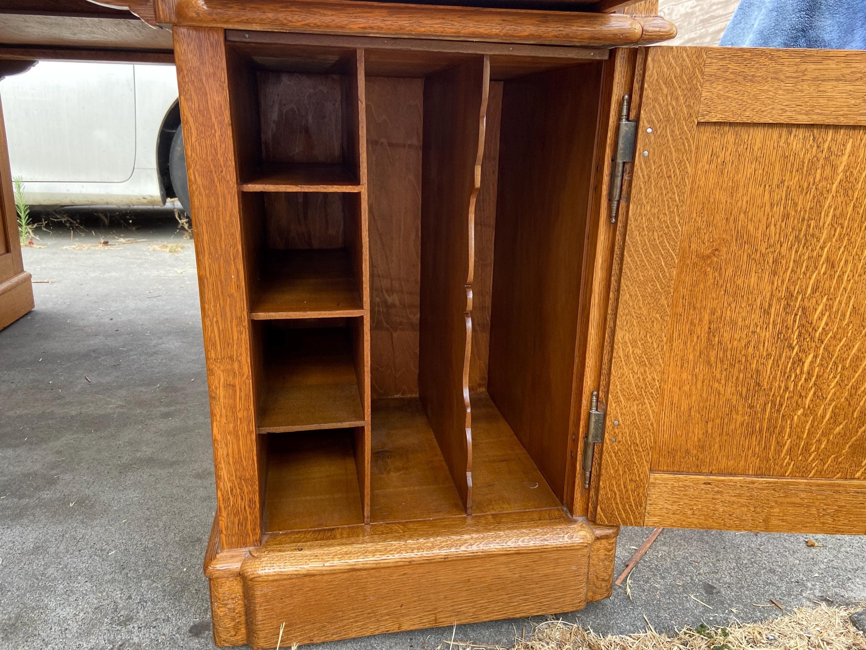 antique oak partners double sided executive desk with glass top cover - Thumbnail 5