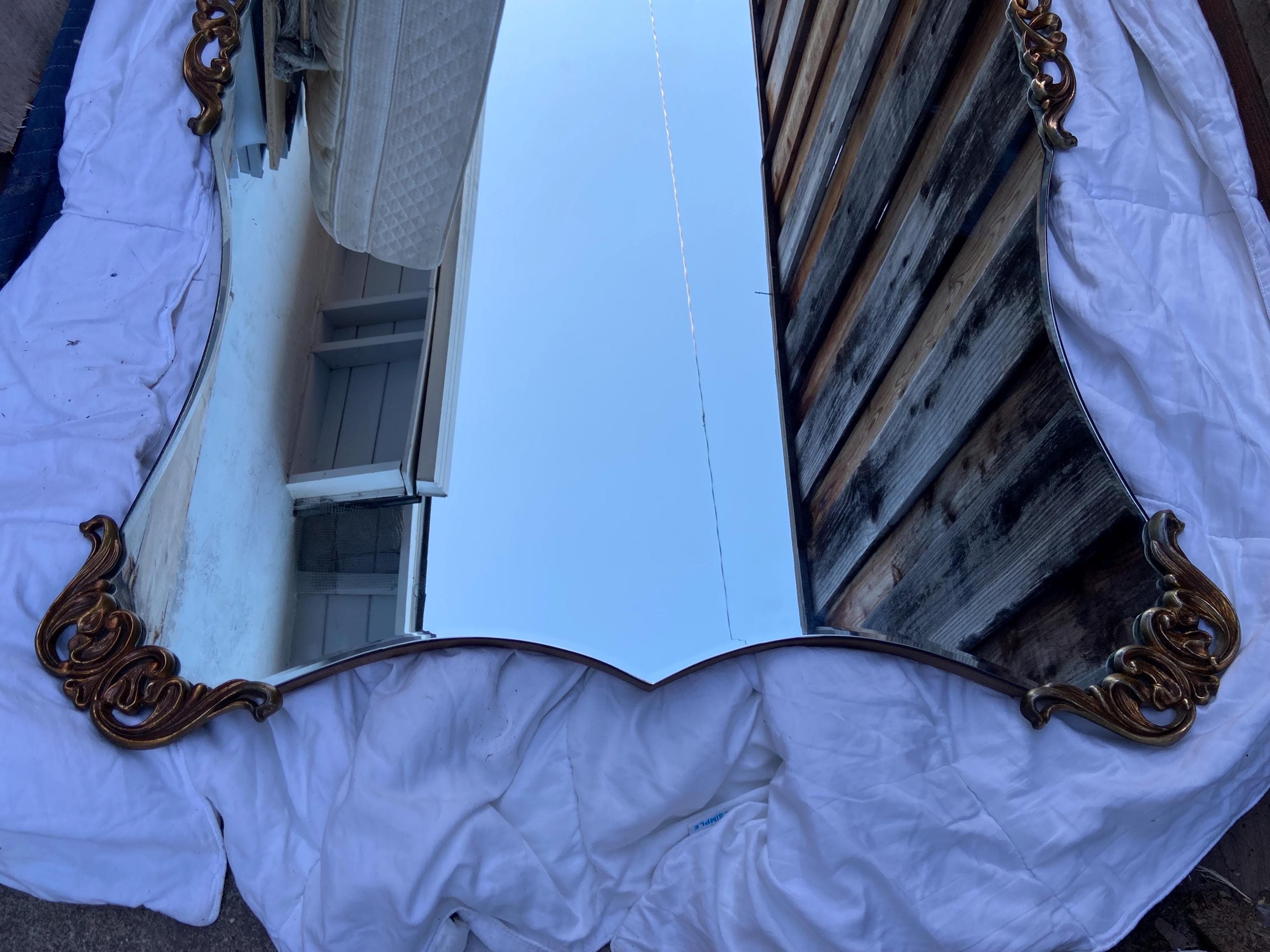 vintage mid century modern large 1940’s gold rococo Hollywood regency wall mirror - Thumbnail 5