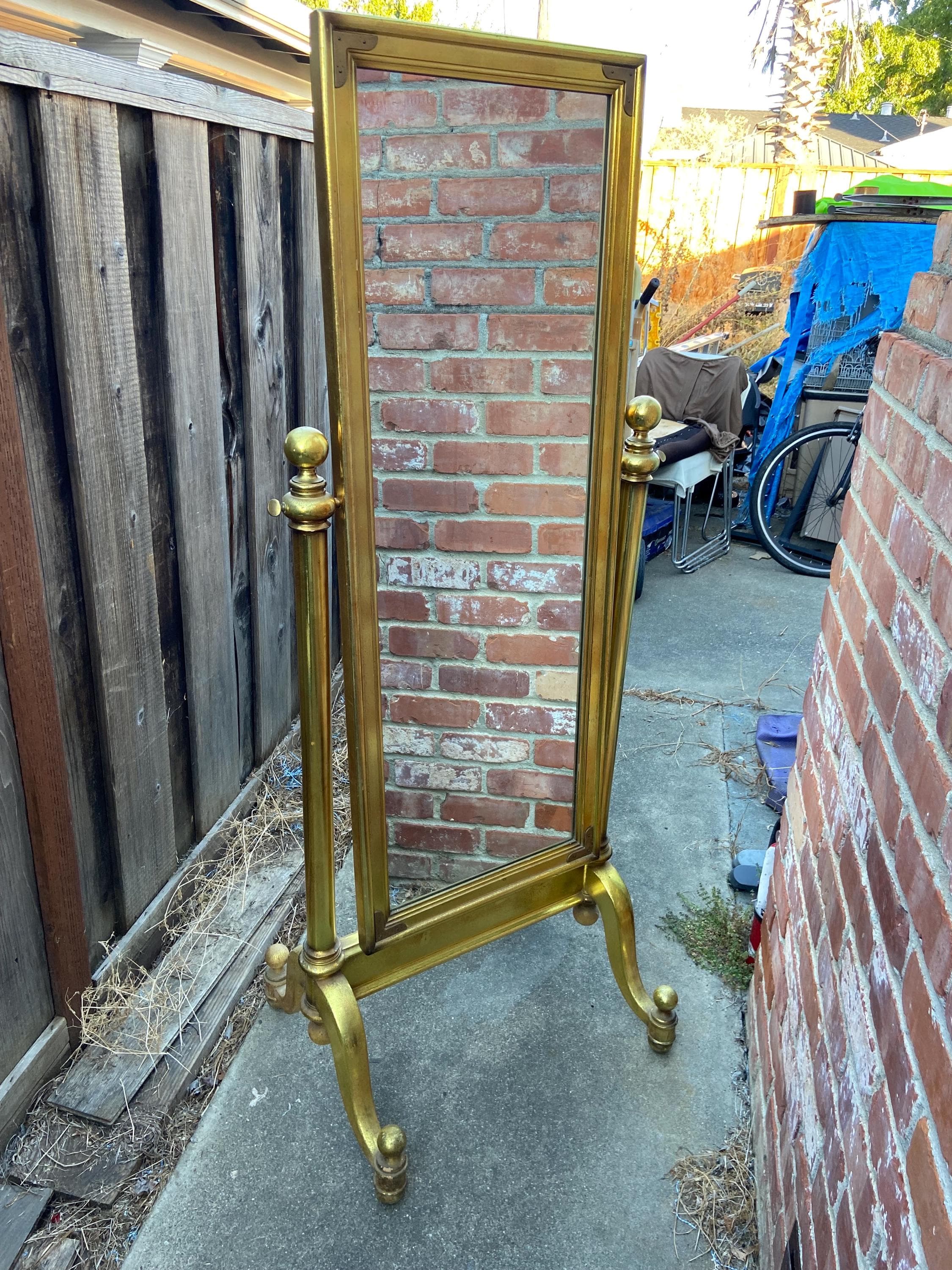 Vintage Mid Century Modern Hollywood Regency Giltwood Cheval Gold Mirror - Thumbnail 2