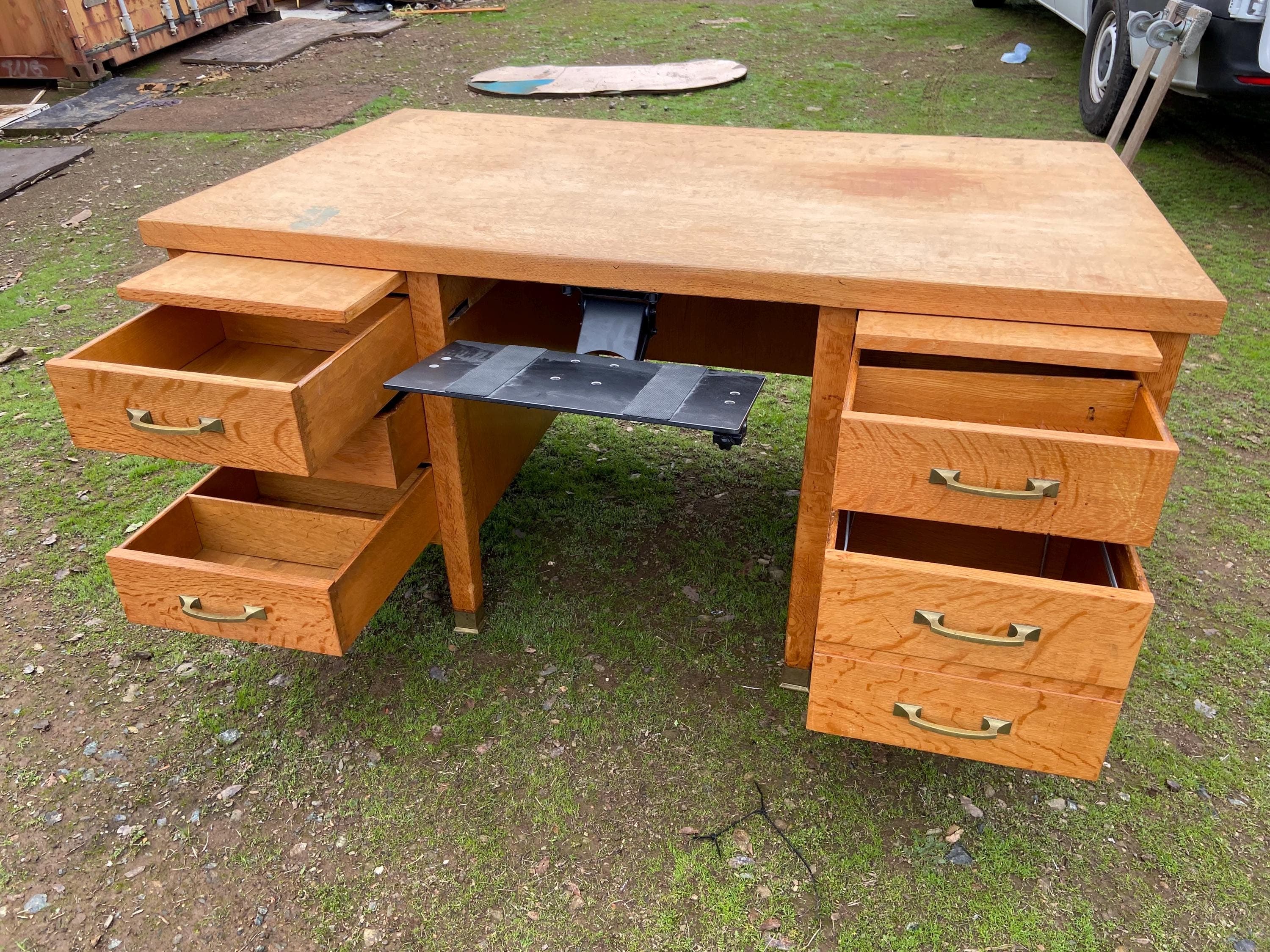 Traditional Antique Oak Teacher Library or Writing Desk Needs Some Refinishing - Thumbnail 8