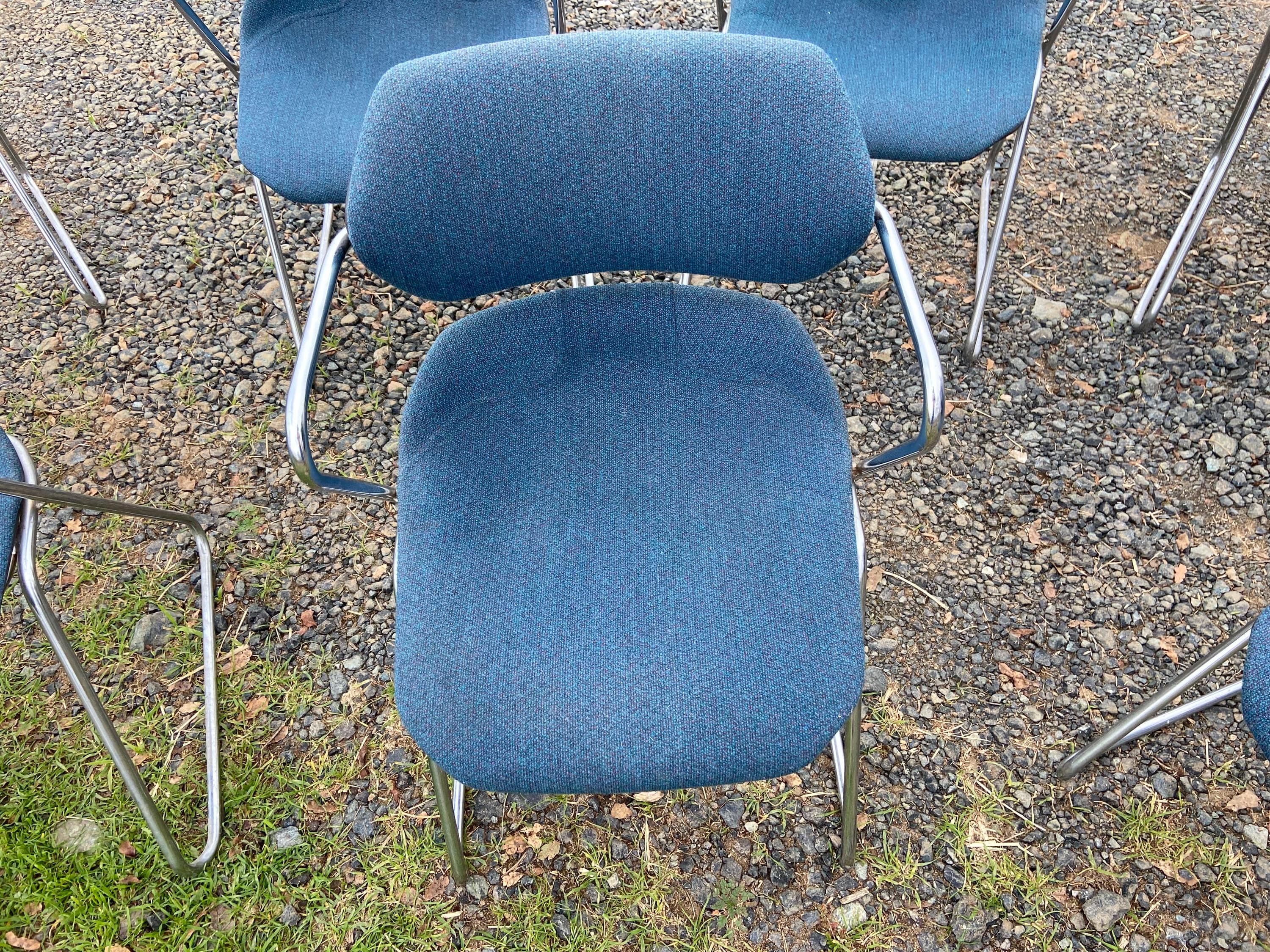 Vintage Mid Century Modern Acton Stacker fabric Cantilevered Side Chairs Set Of 8 - Thumbnail 5