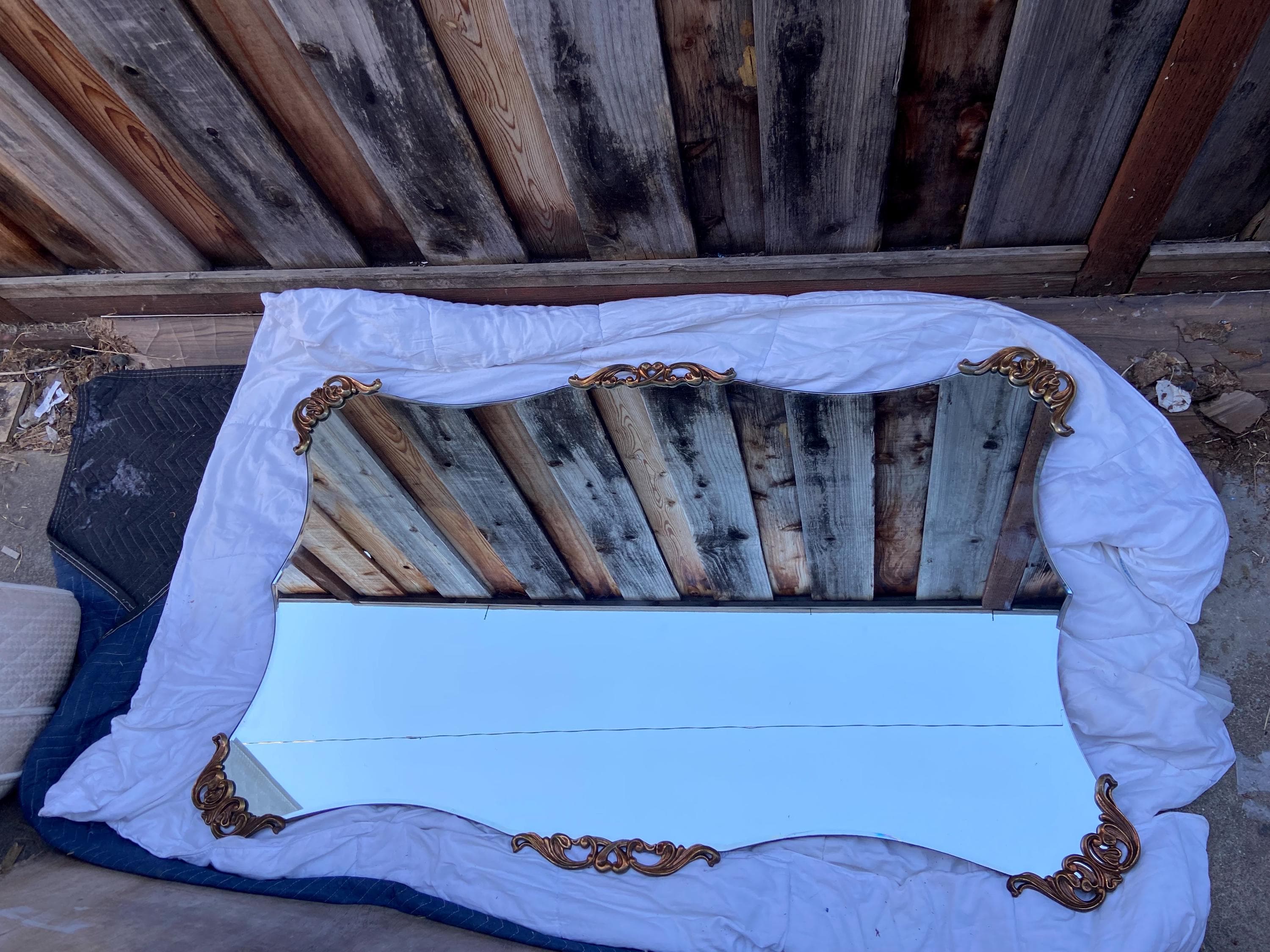 vintage mid century modern large 1940’s gold rococo Hollywood regency wall mirror - Thumbnail 10