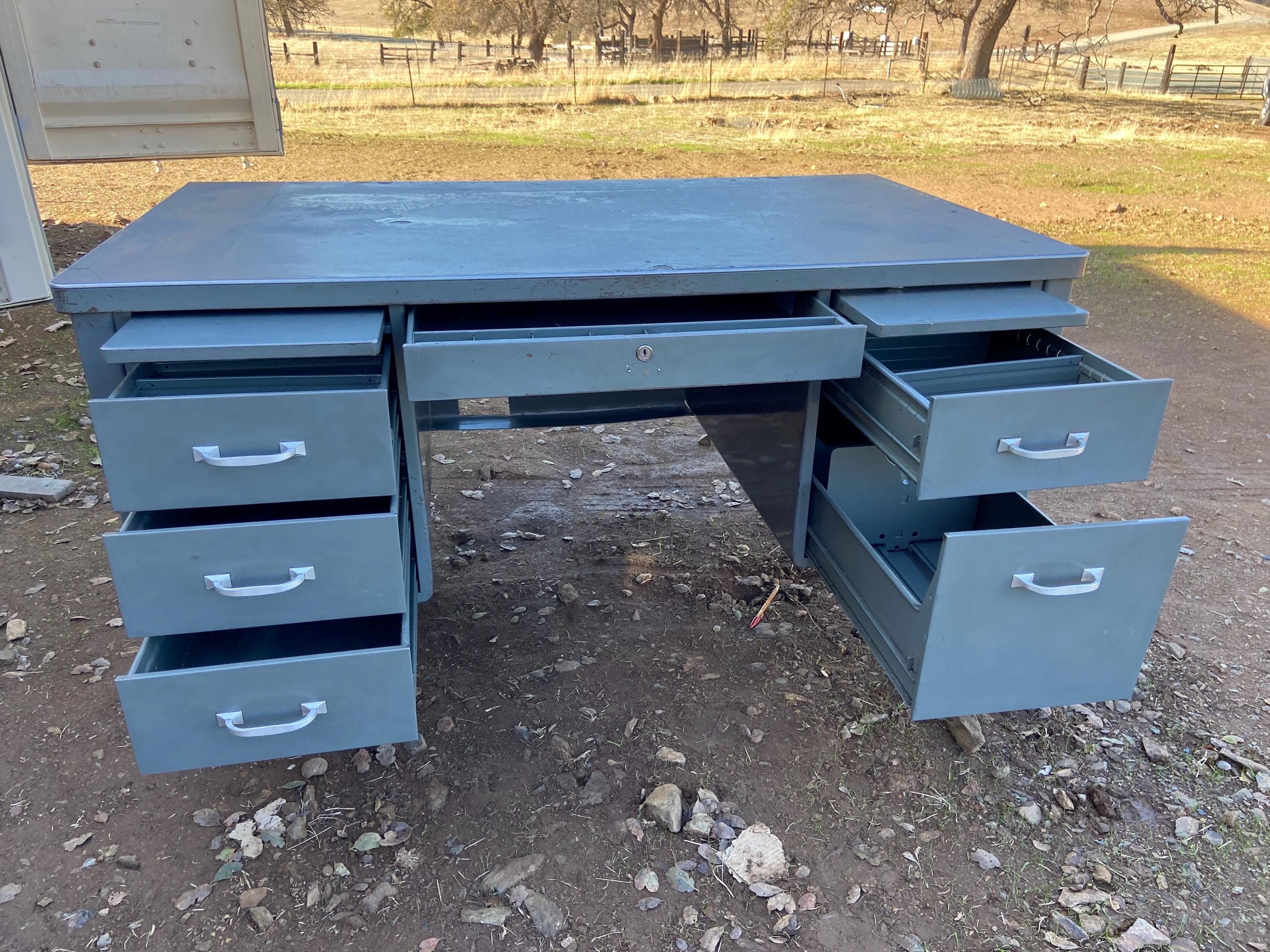 vintage mid century modern metal tanker desk - Thumbnail 3