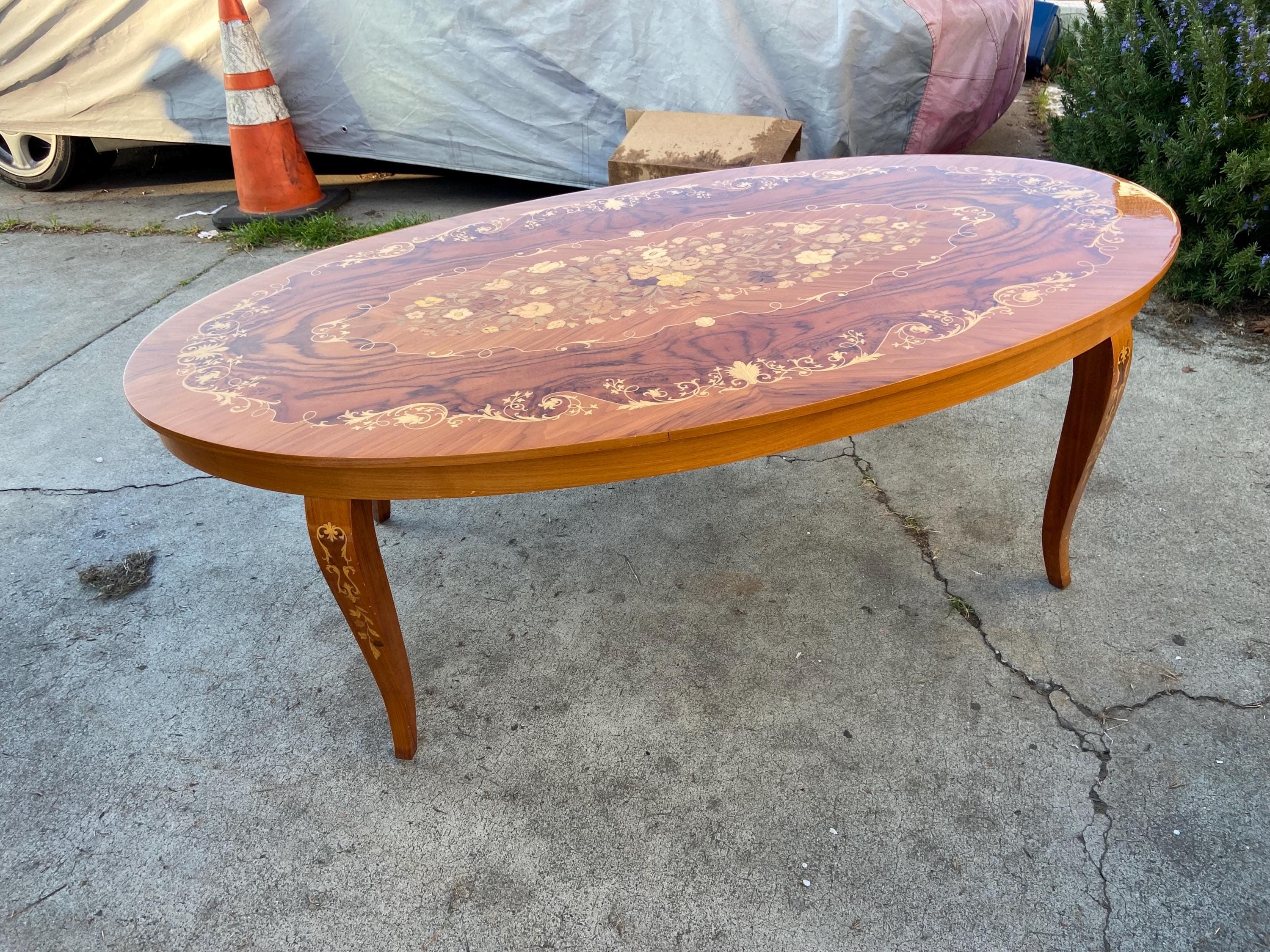 Vintage mid century modern inlaid Italian oval coffee table - Thumbnail 4