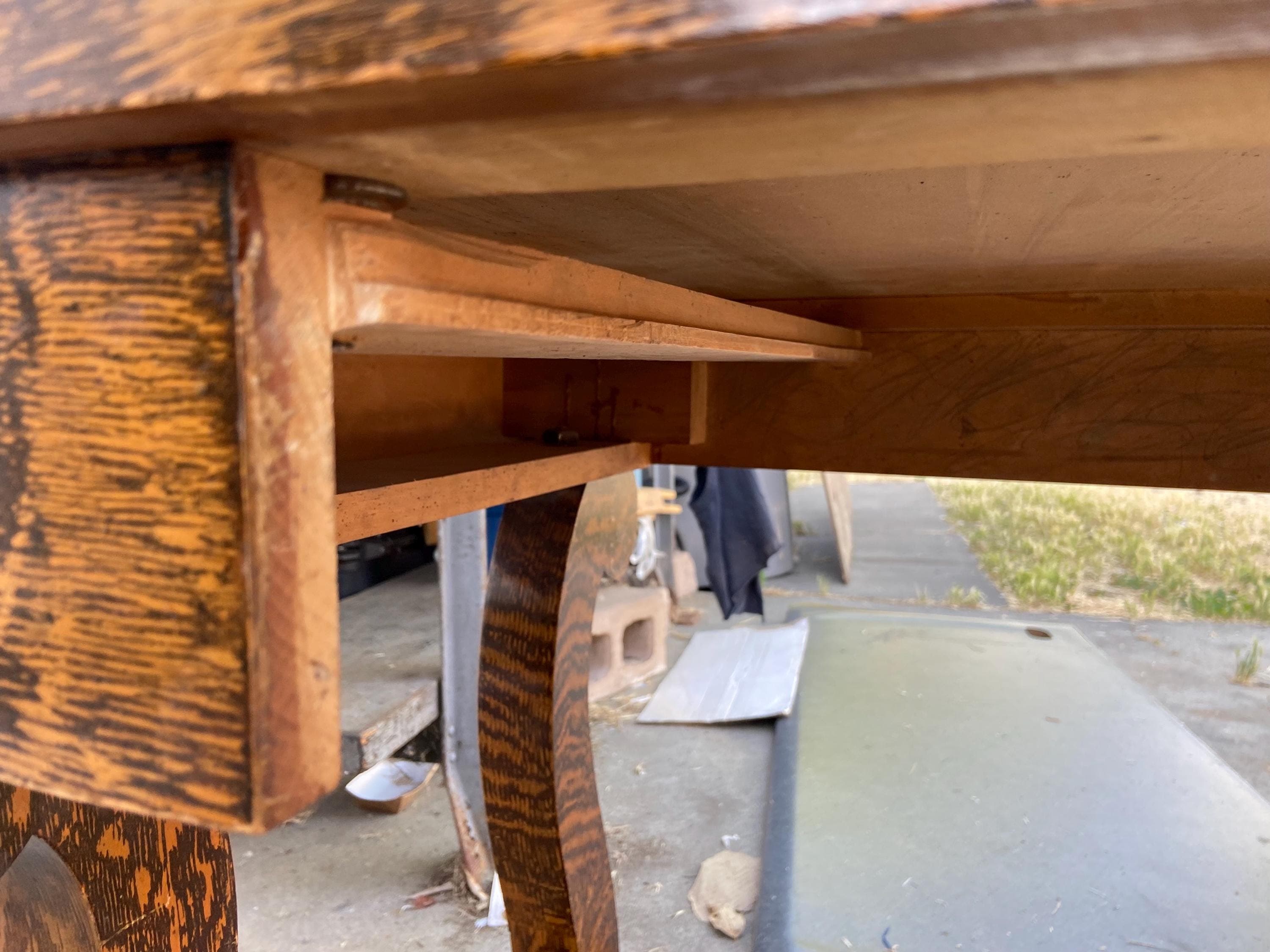 antique reproduction mission arts and crafts mission style wood veneer desk table - Thumbnail 7