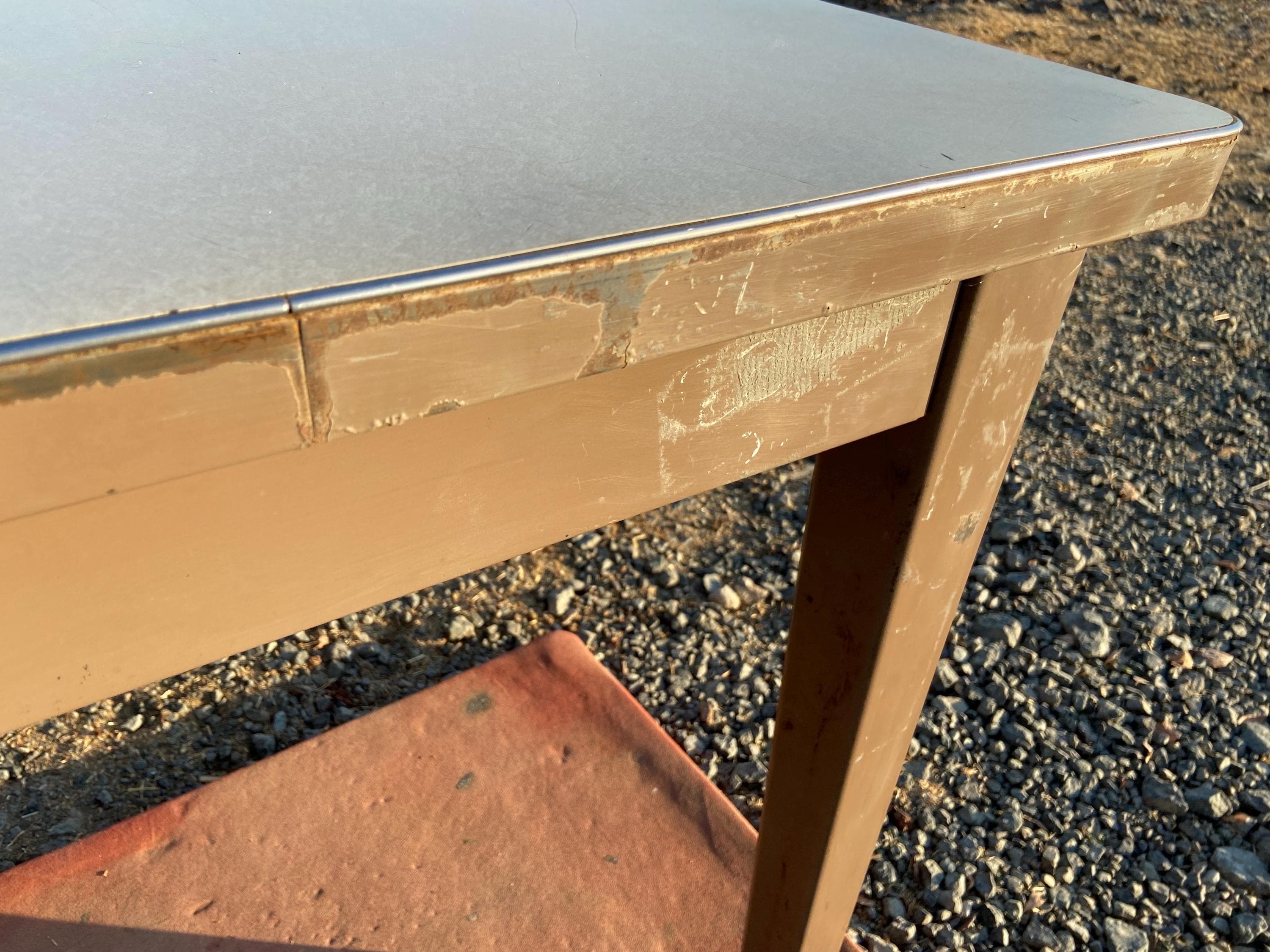 vintage mid century modern steel standdord lab desk has patina - Thumbnail 3