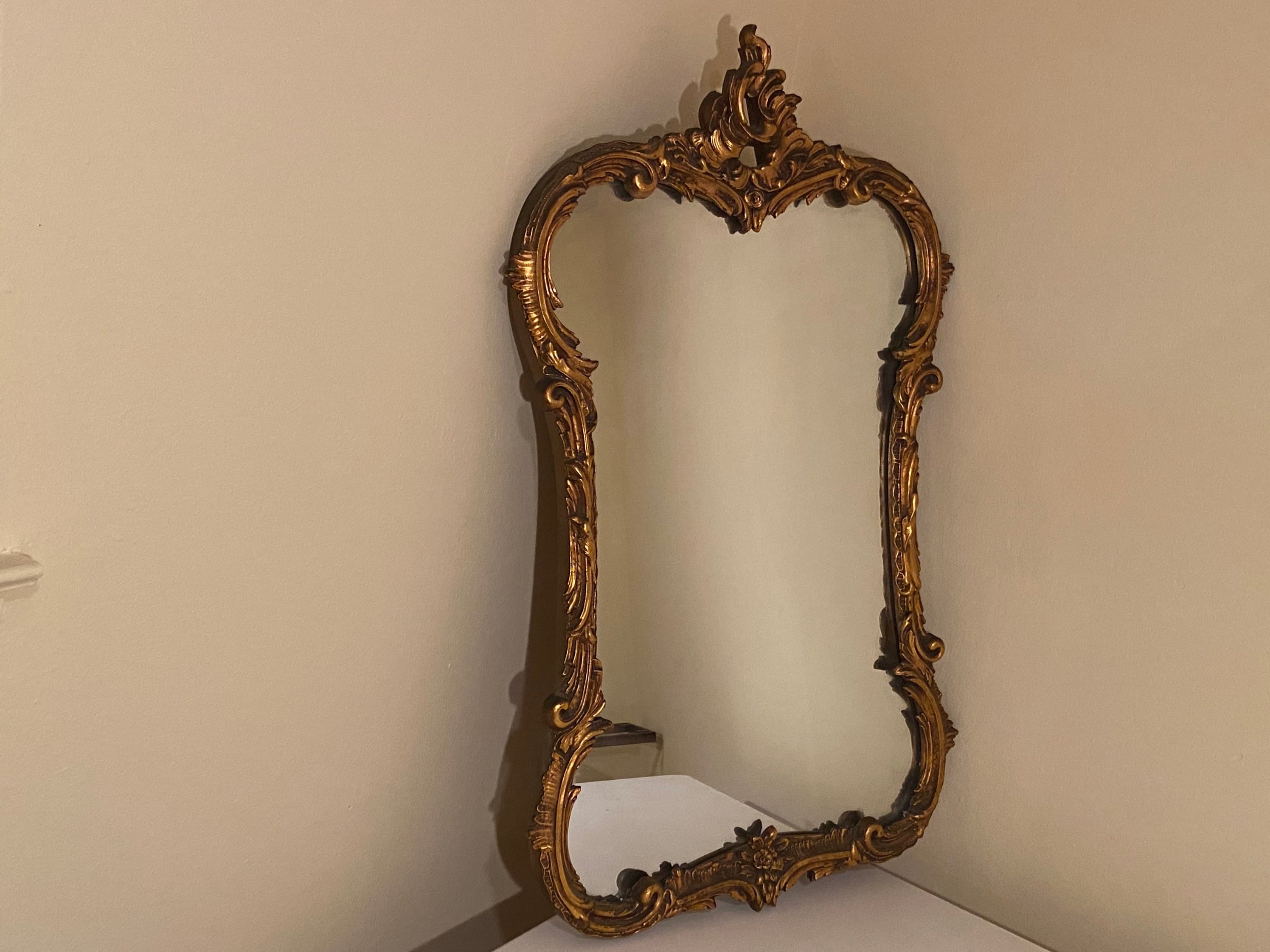 Antique French ornate gilt gold brass mirror - Thumbnail 4