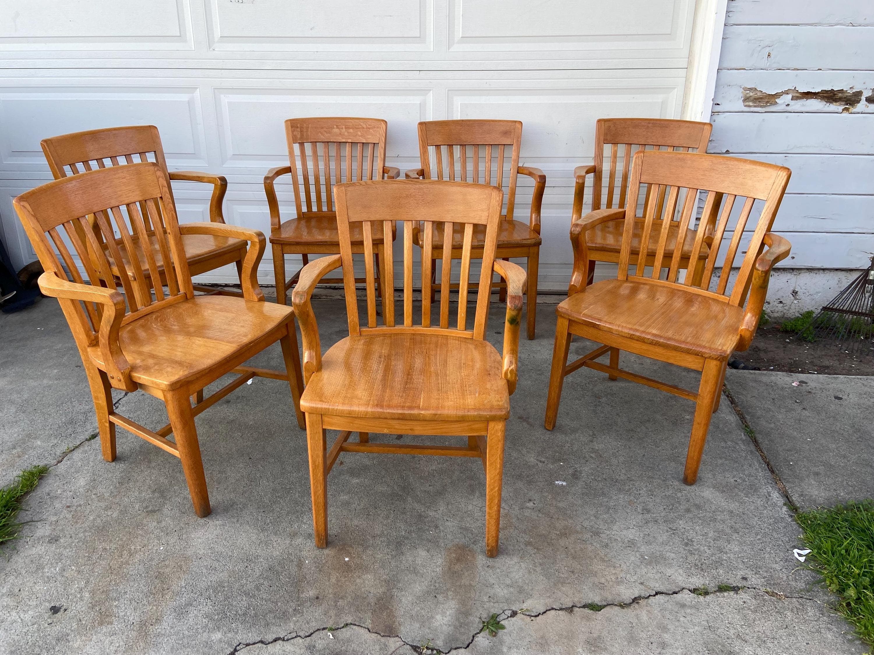 Antique Jasper Furniture Seating Bankers Golden Oak Chair Set Of 7 - Thumbnail 9