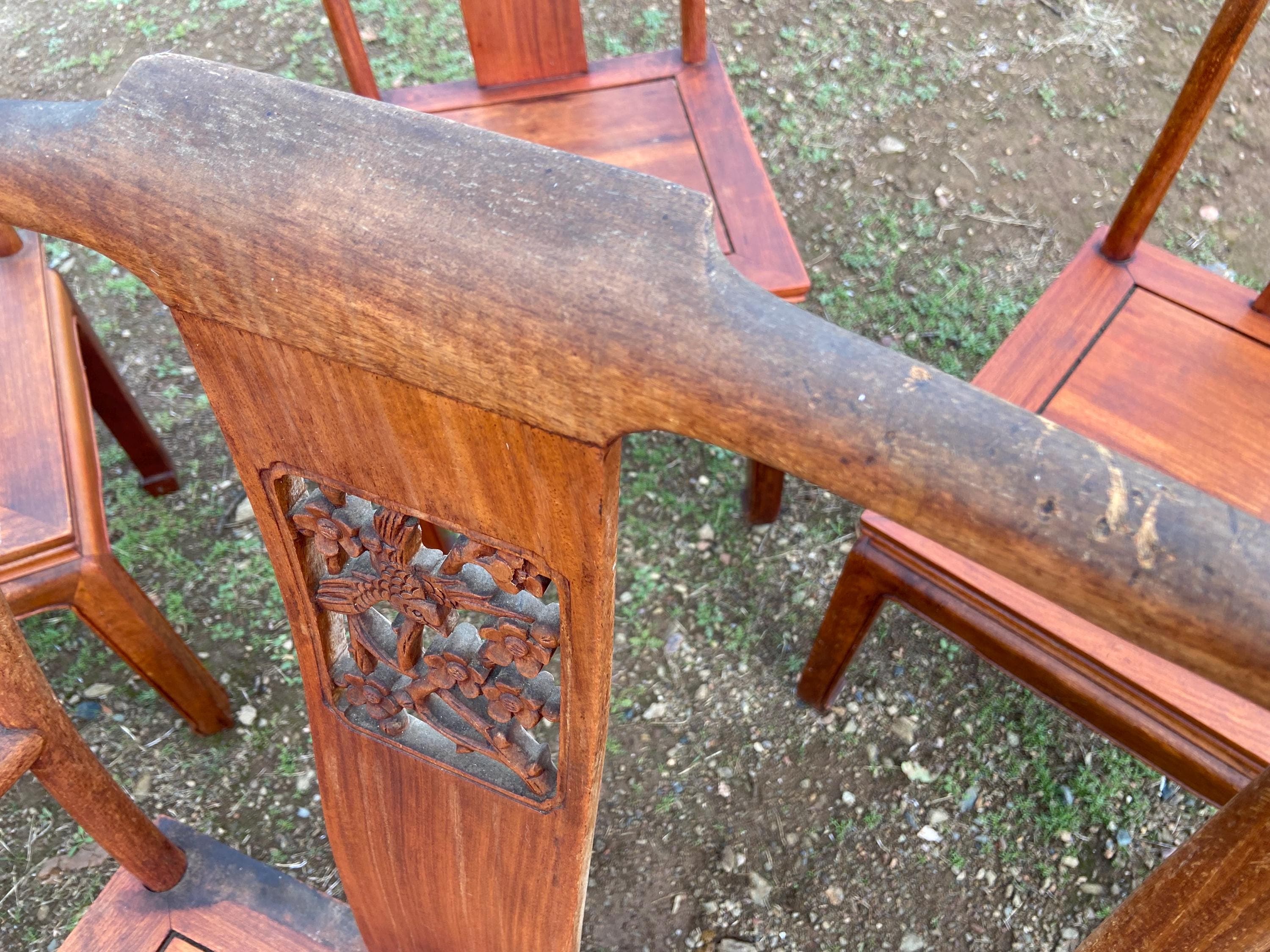 antique Chinese rosewood dining room chairs set of 8 need restoration and repair - Thumbnail 5