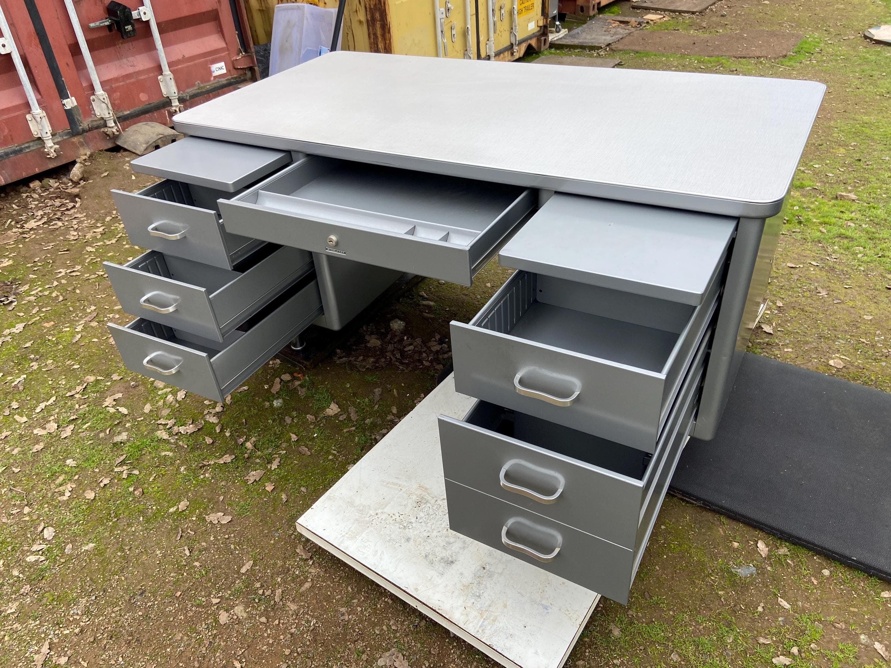 Steelcase vintage mid century modern metal tanker desk - Thumbnail 5
