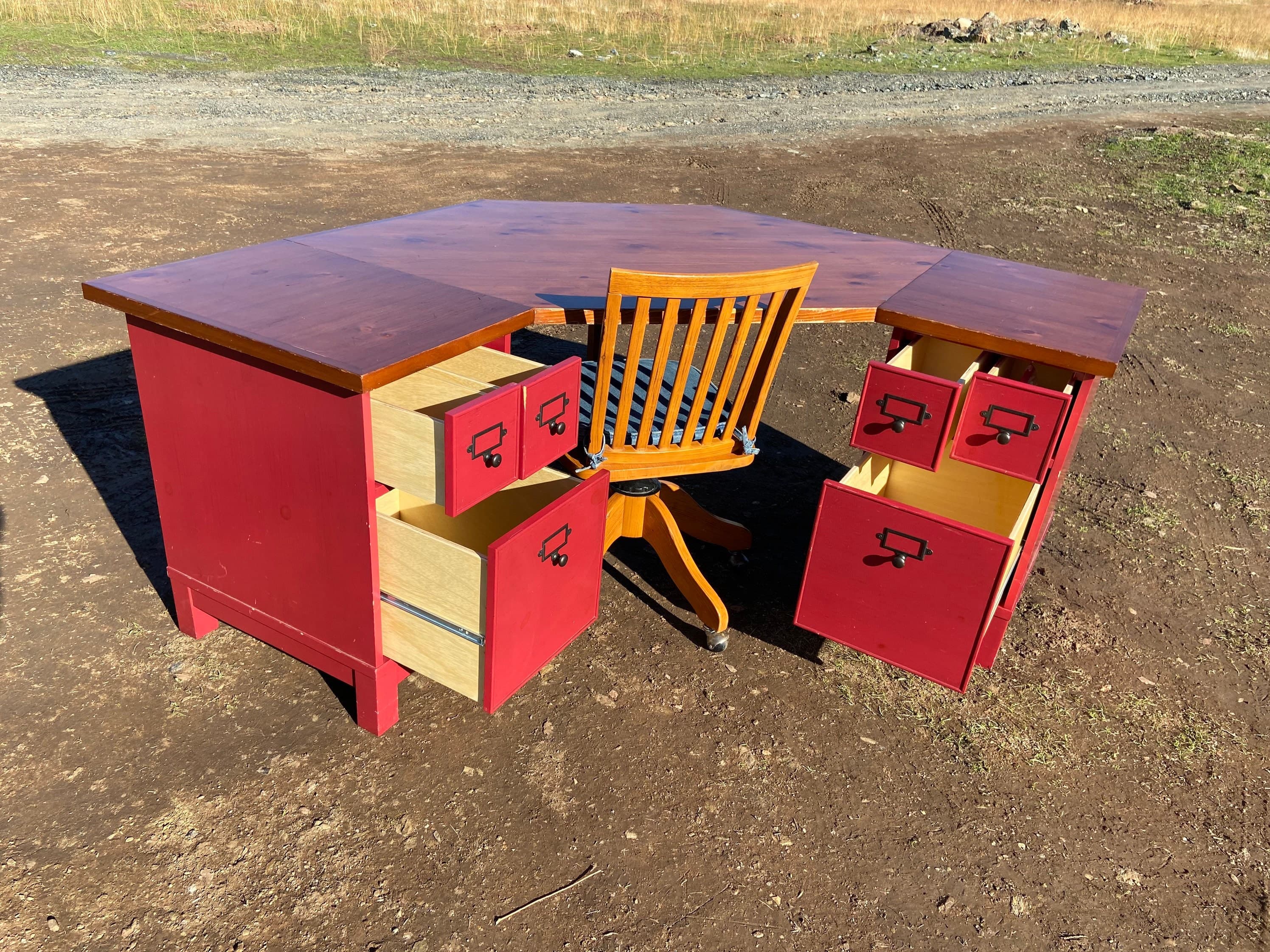 Pottery barn farmhouse rustic distressed wood desk set - Thumbnail 7