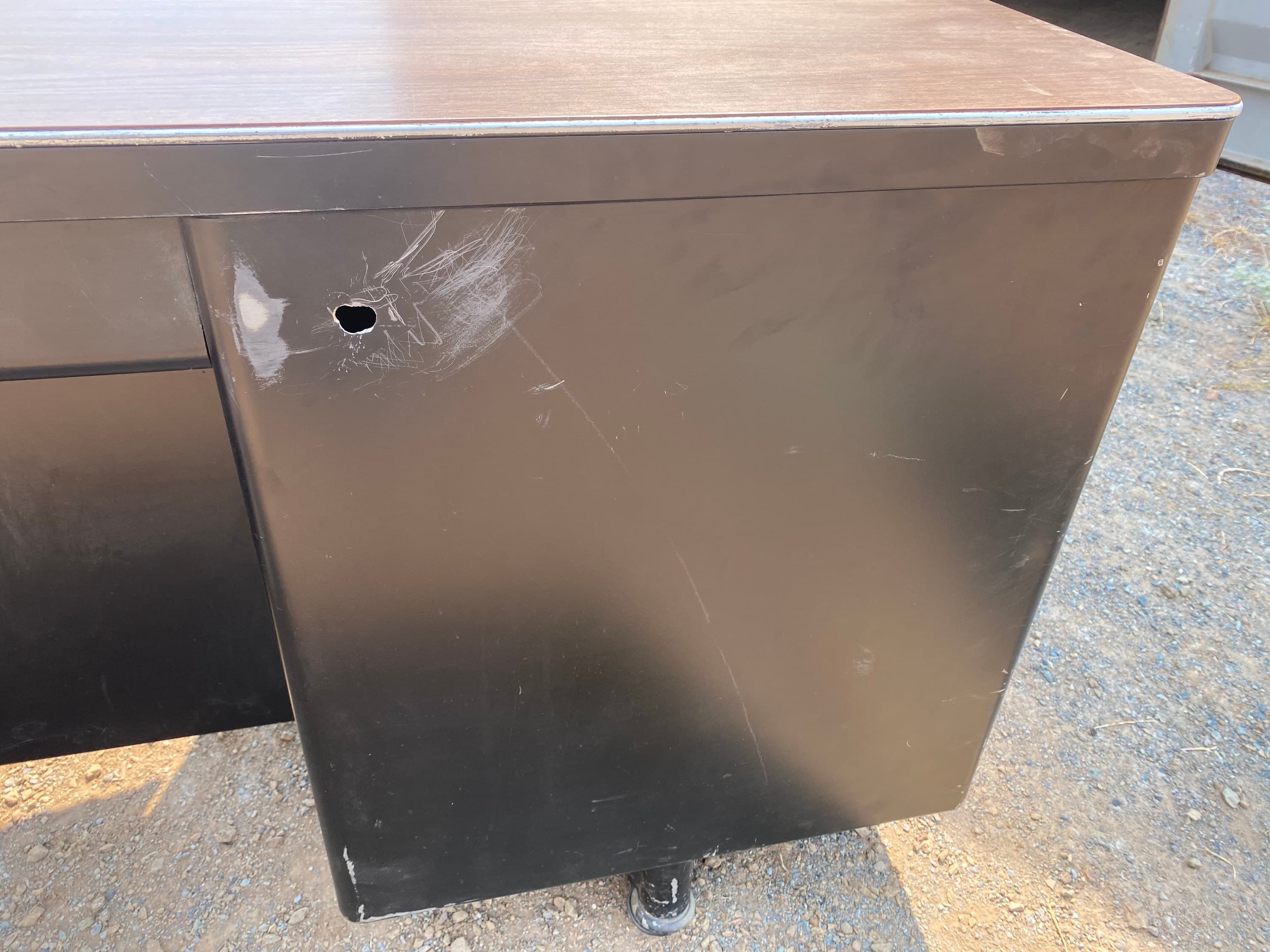 Art metal vintage metal tanker desk with type writer shelf - Thumbnail 4