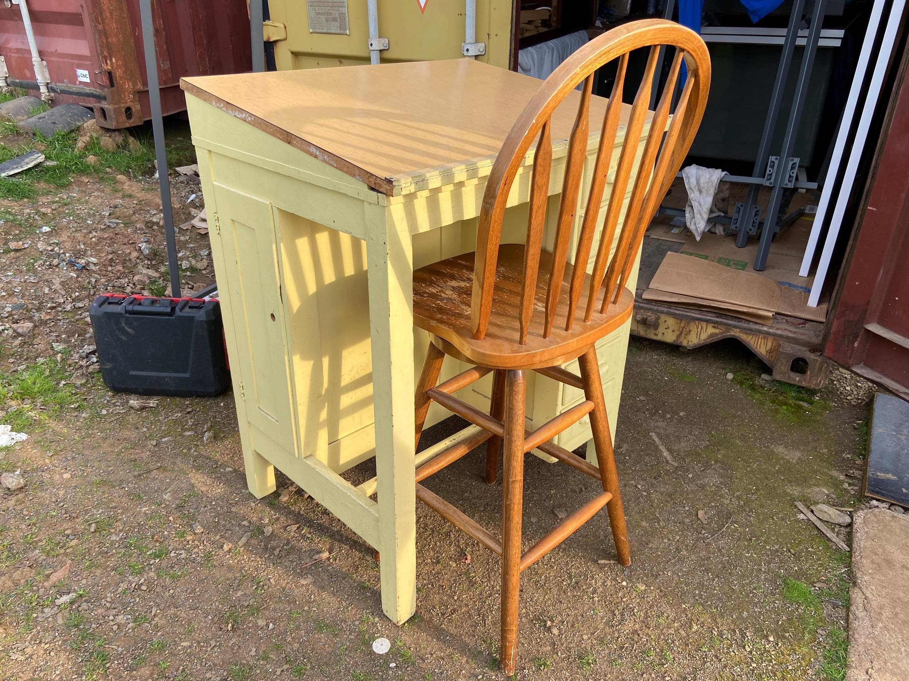 antique arts and crafts drafting table jeweler’s cabinet and chair - Thumbnail 4