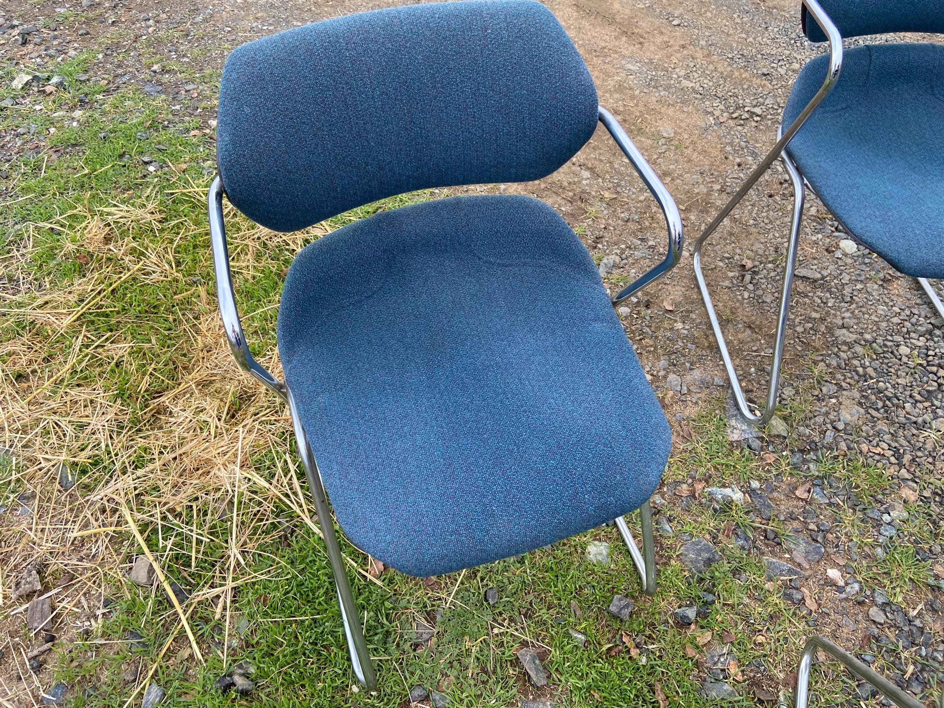 Vintage Mid Century Modern Acton Stacker fabric Cantilevered Side Chairs Set Of 8 - Thumbnail 7