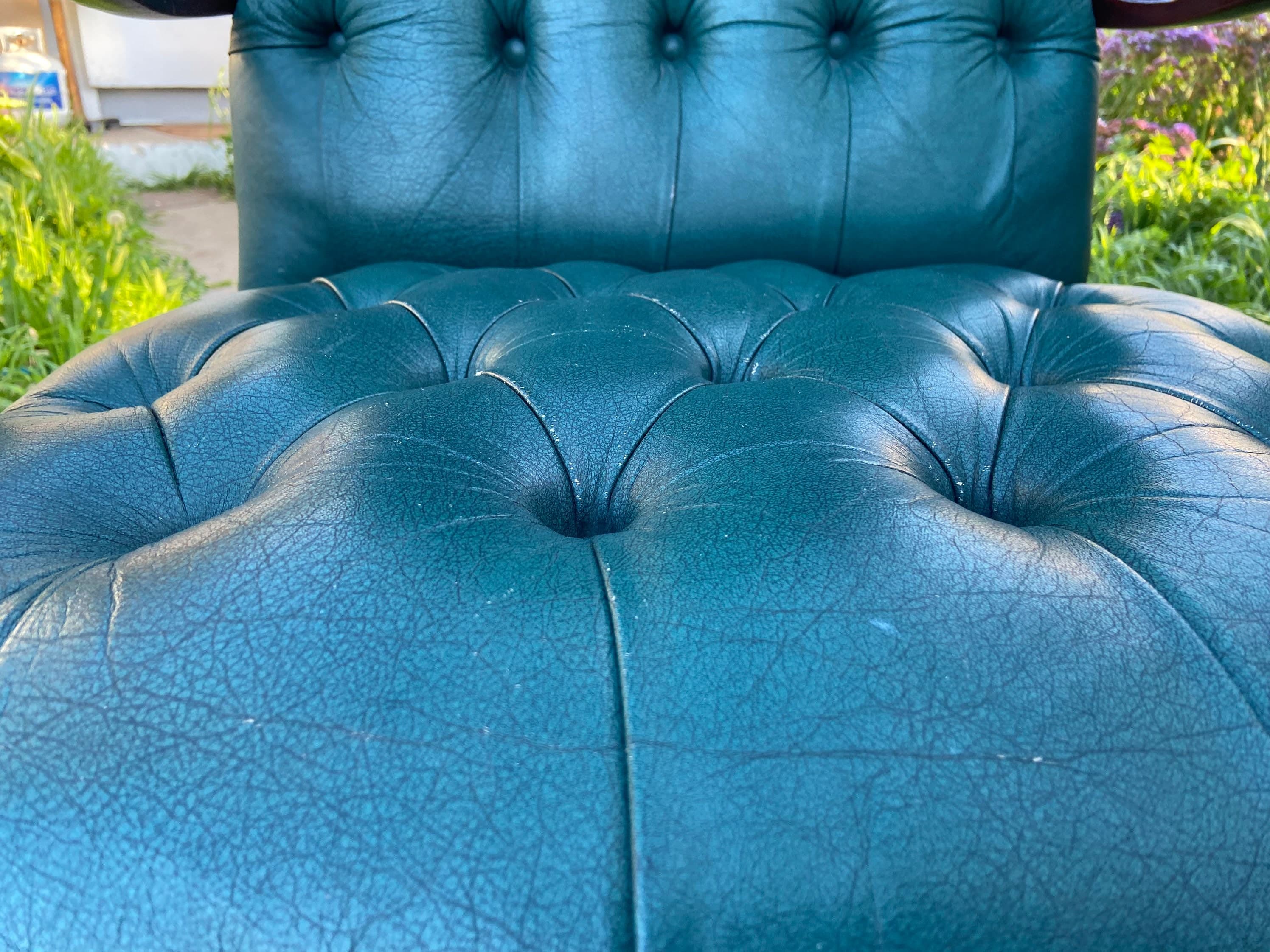 Vintage claw foot faux tufted leather high back arm chair - Thumbnail 2