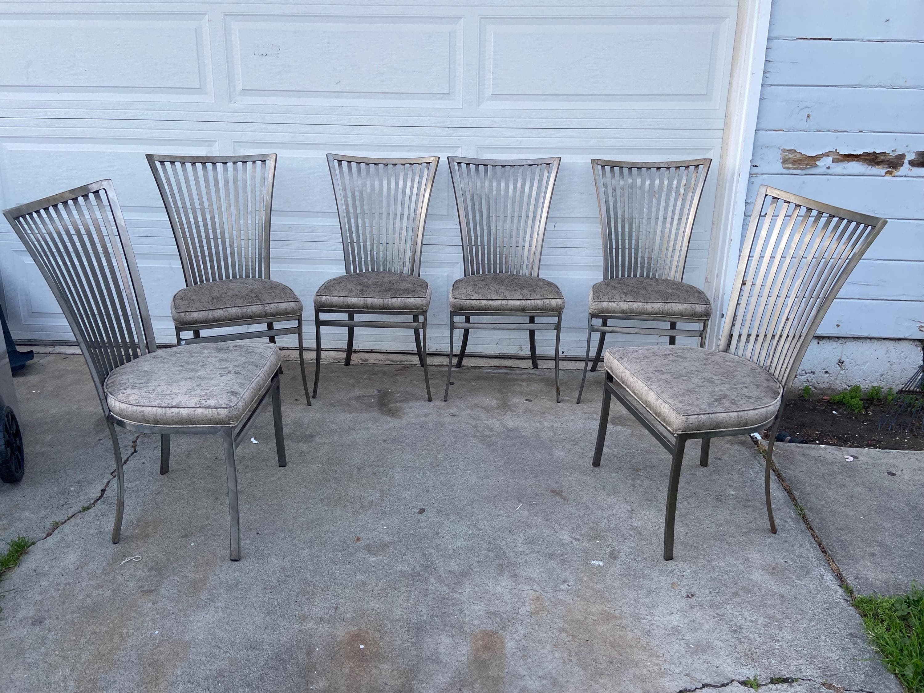 Vintage mid Century Modern Shaver Howard Slatted Steel Back Dining chairs set of 6 - Thumbnail 10