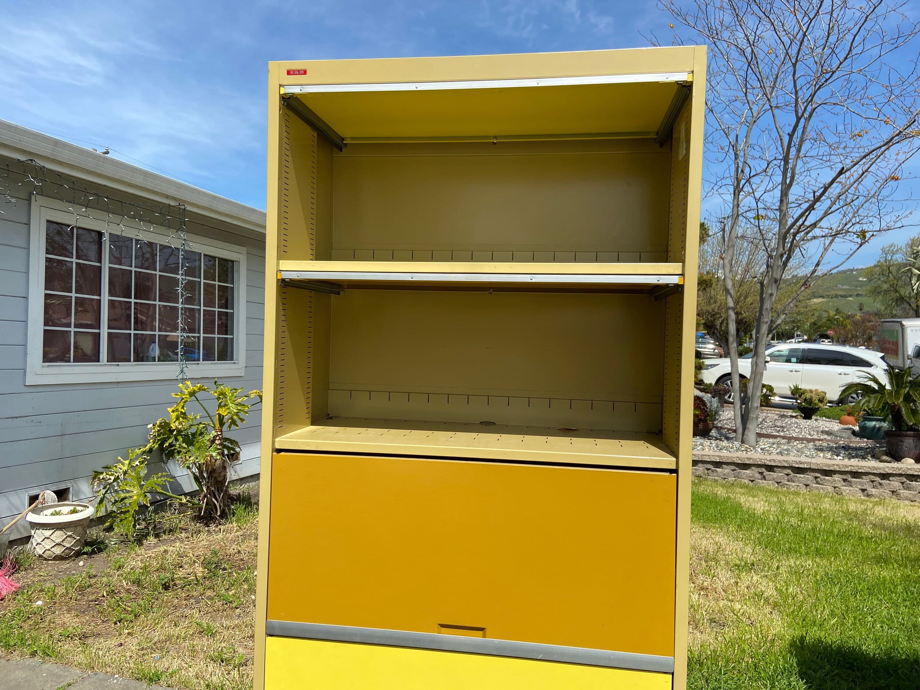 Tab vintage mid century modern metal industrial barrister bookcase style metal cabinet. - Thumbnail 9