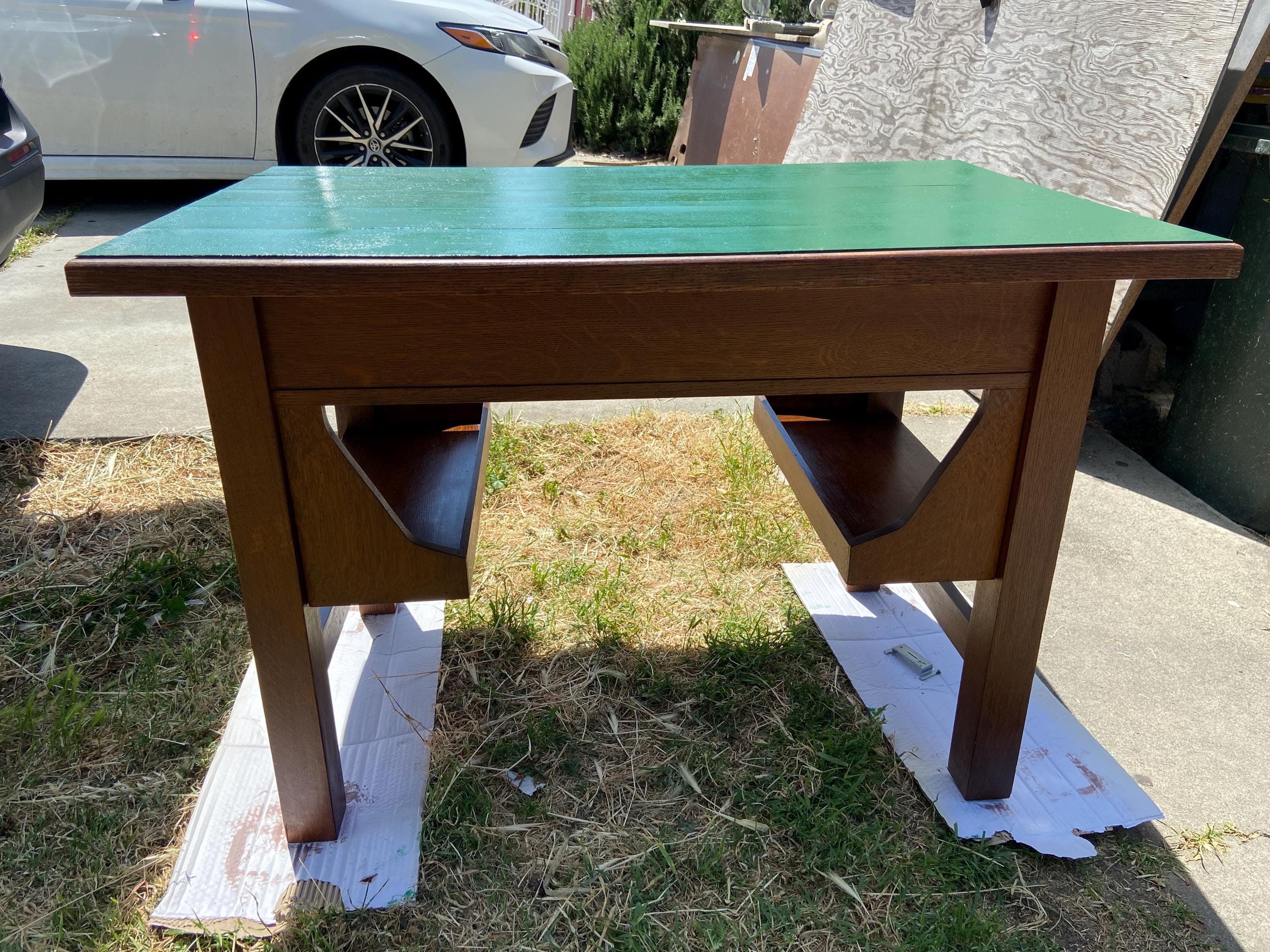 antique arts & crafts mission oak library desk Stickley brothers style - Thumbnail 7