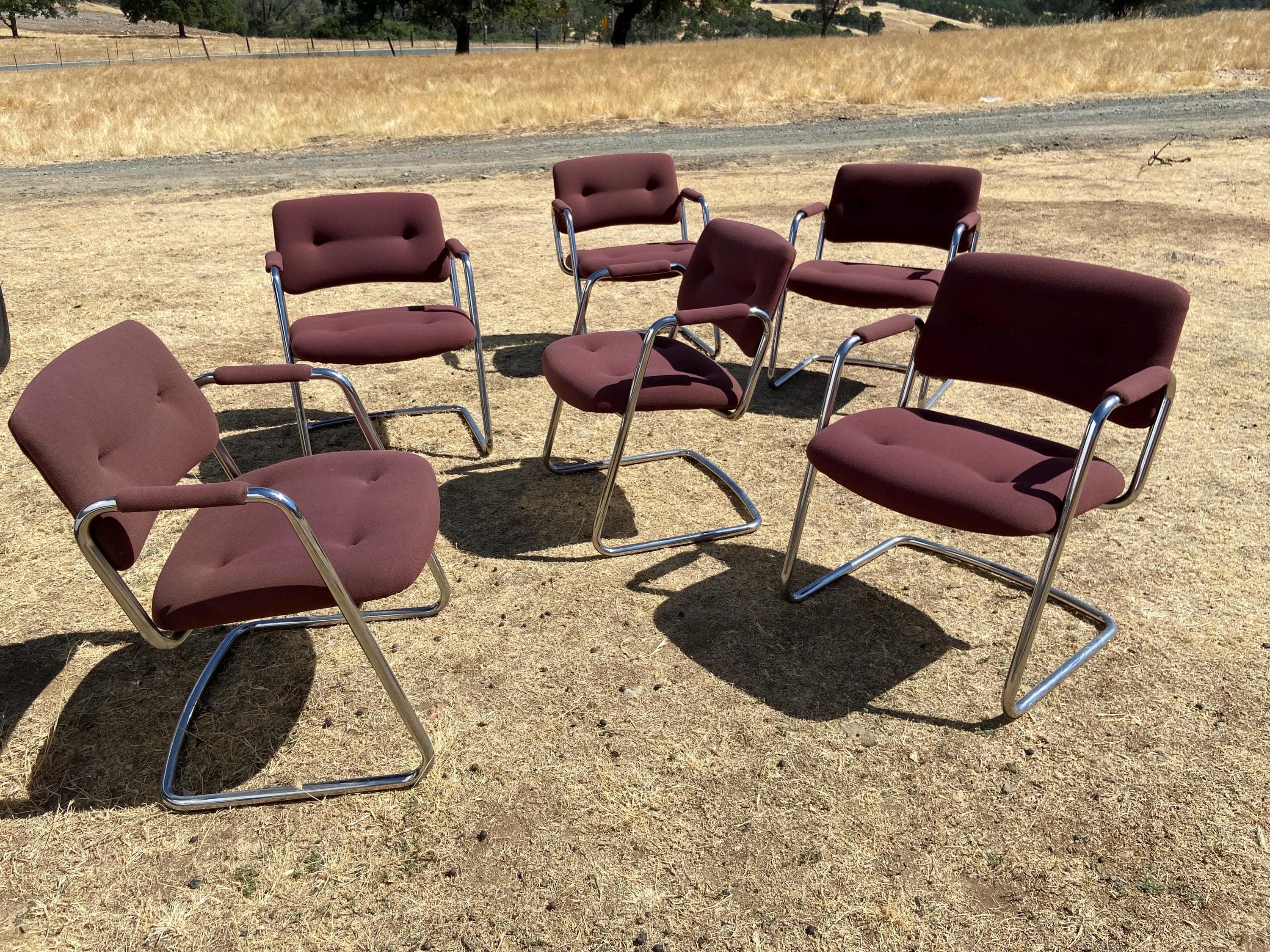 Steelcase Cantilevered chrome fabric accent chair set of 6 - Thumbnail 2