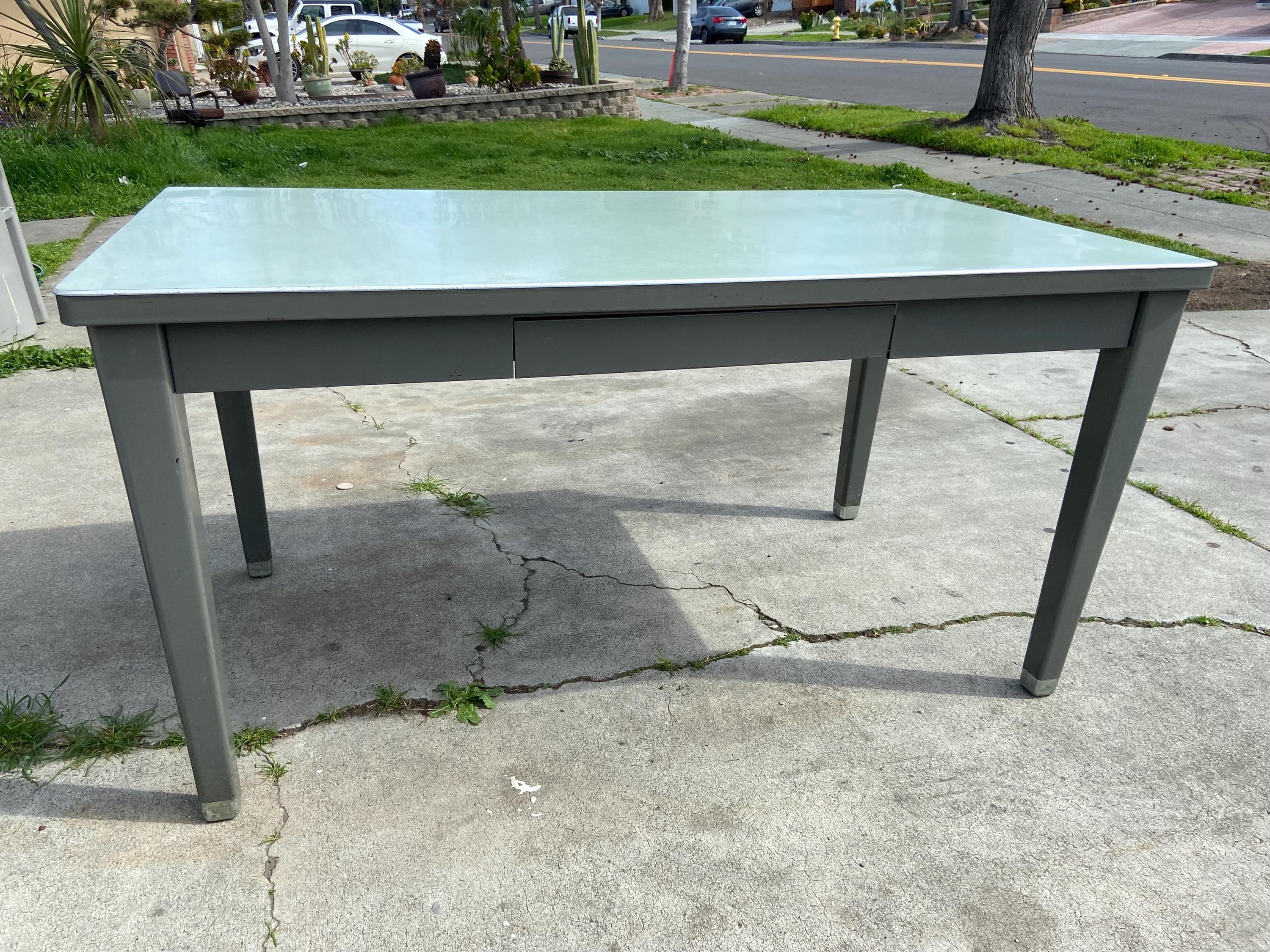 Haskell vintage mid century modern metal tanker desk table - Thumbnail 5