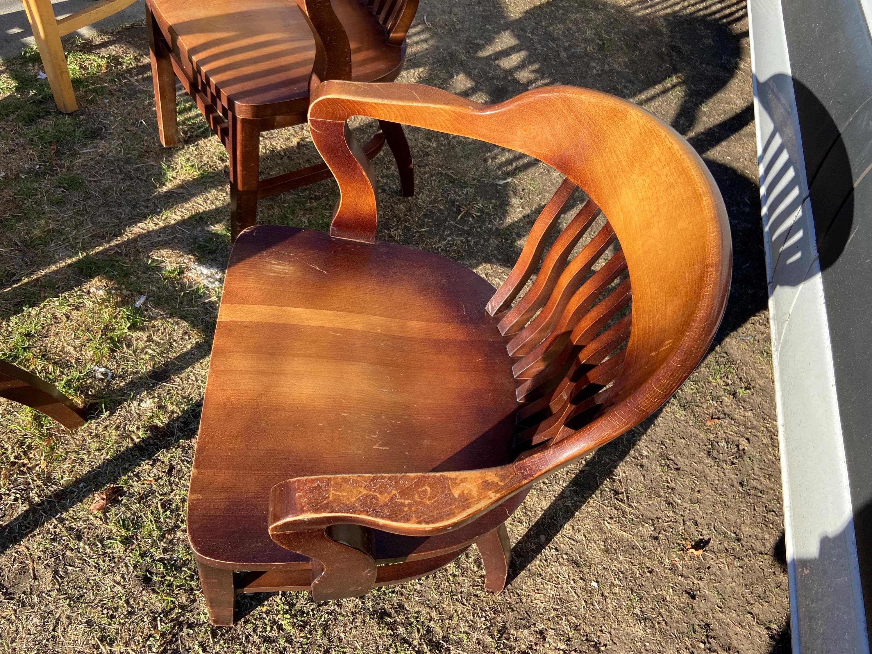 antique Bankers desk chairs style Mcm court desk chairs need restoration set of 6 good bones - Thumbnail 8