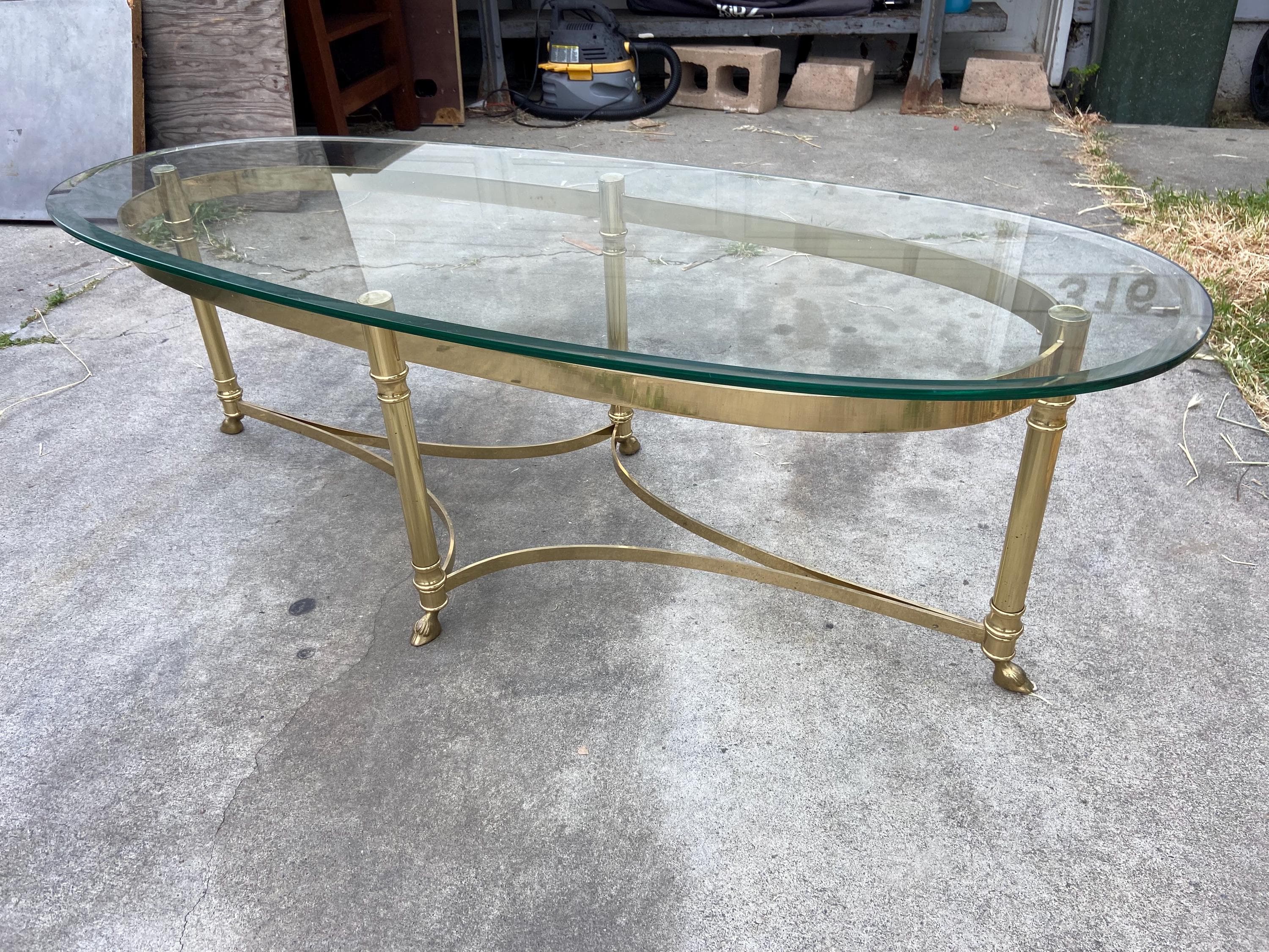 La barge Hollywood regency brass oval coffee table - Thumbnail 2