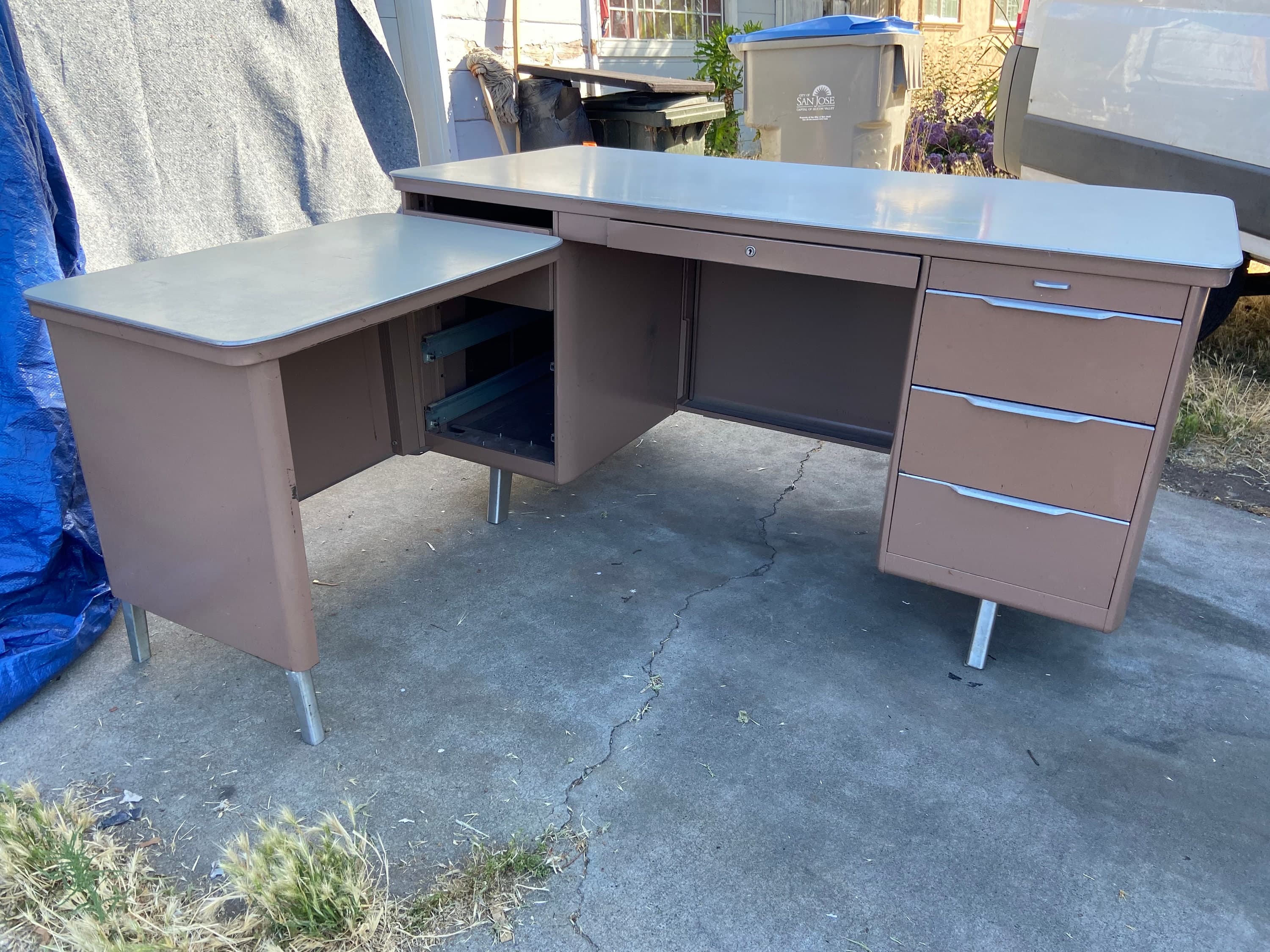 General fireproofing company vintage metal tanker desk with extension - Image 1