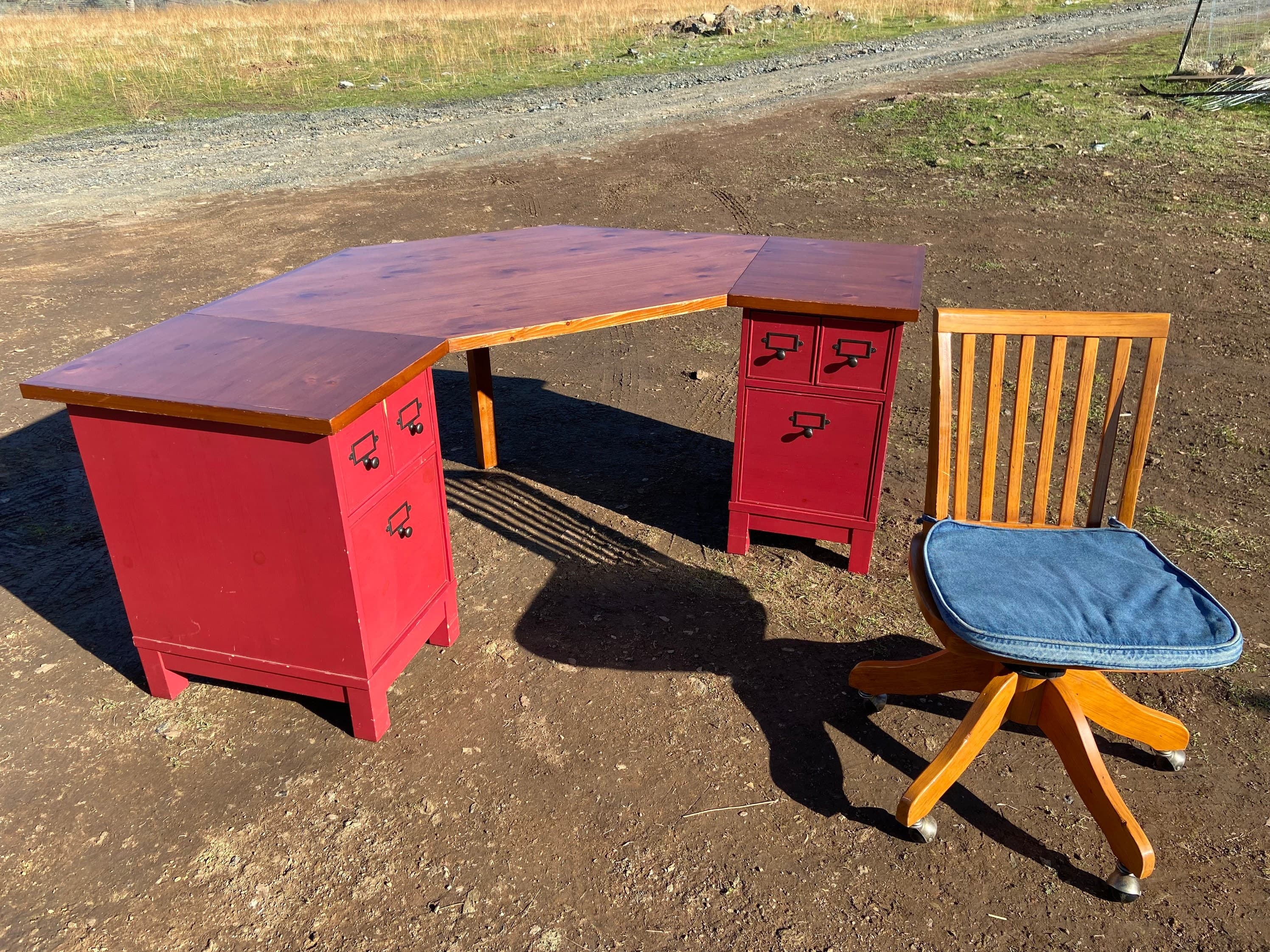 Pottery barn farmhouse rustic distressed wood desk set - Thumbnail 10