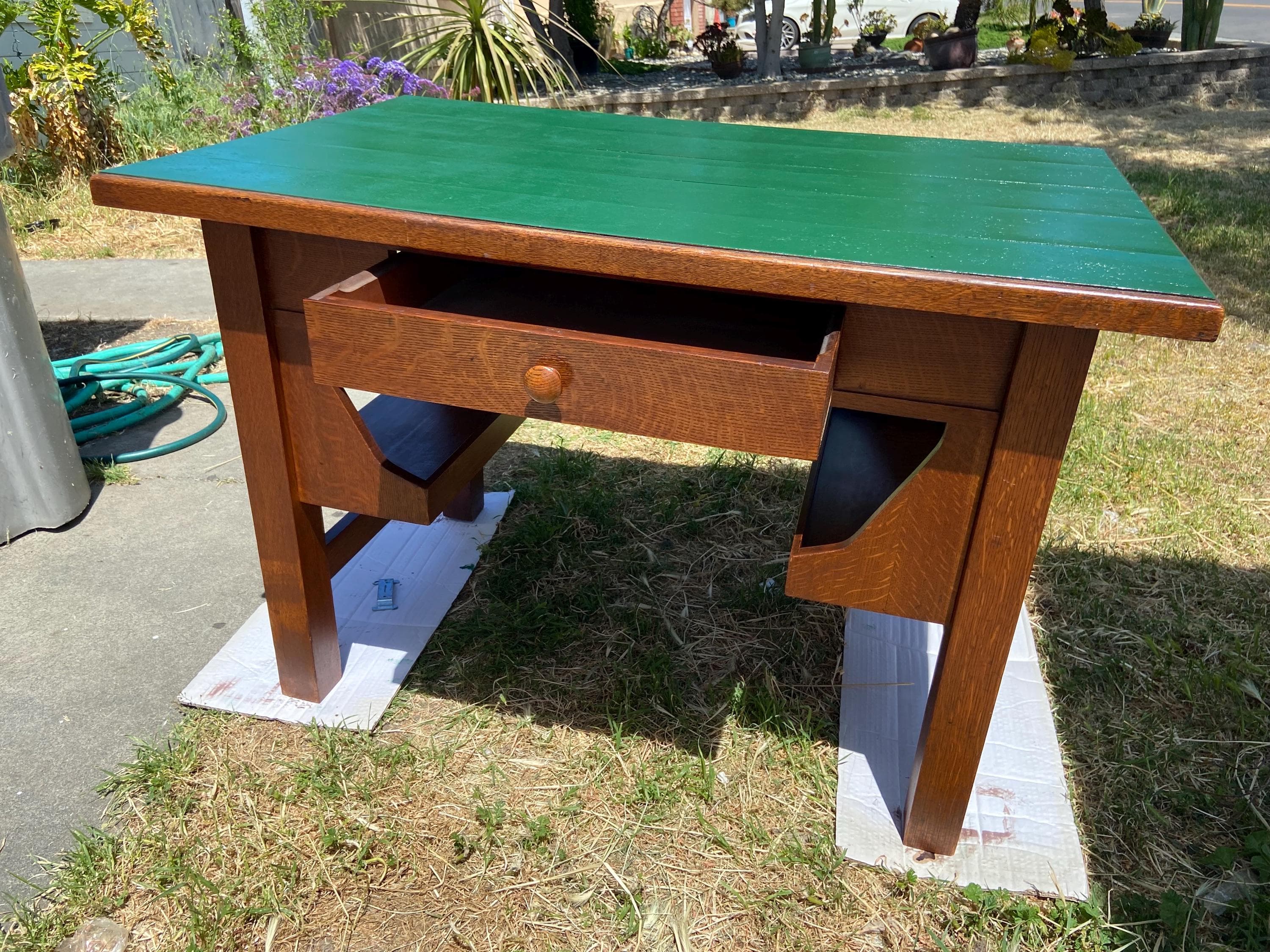 antique arts & crafts mission oak library desk Stickley brothers style - Thumbnail 5