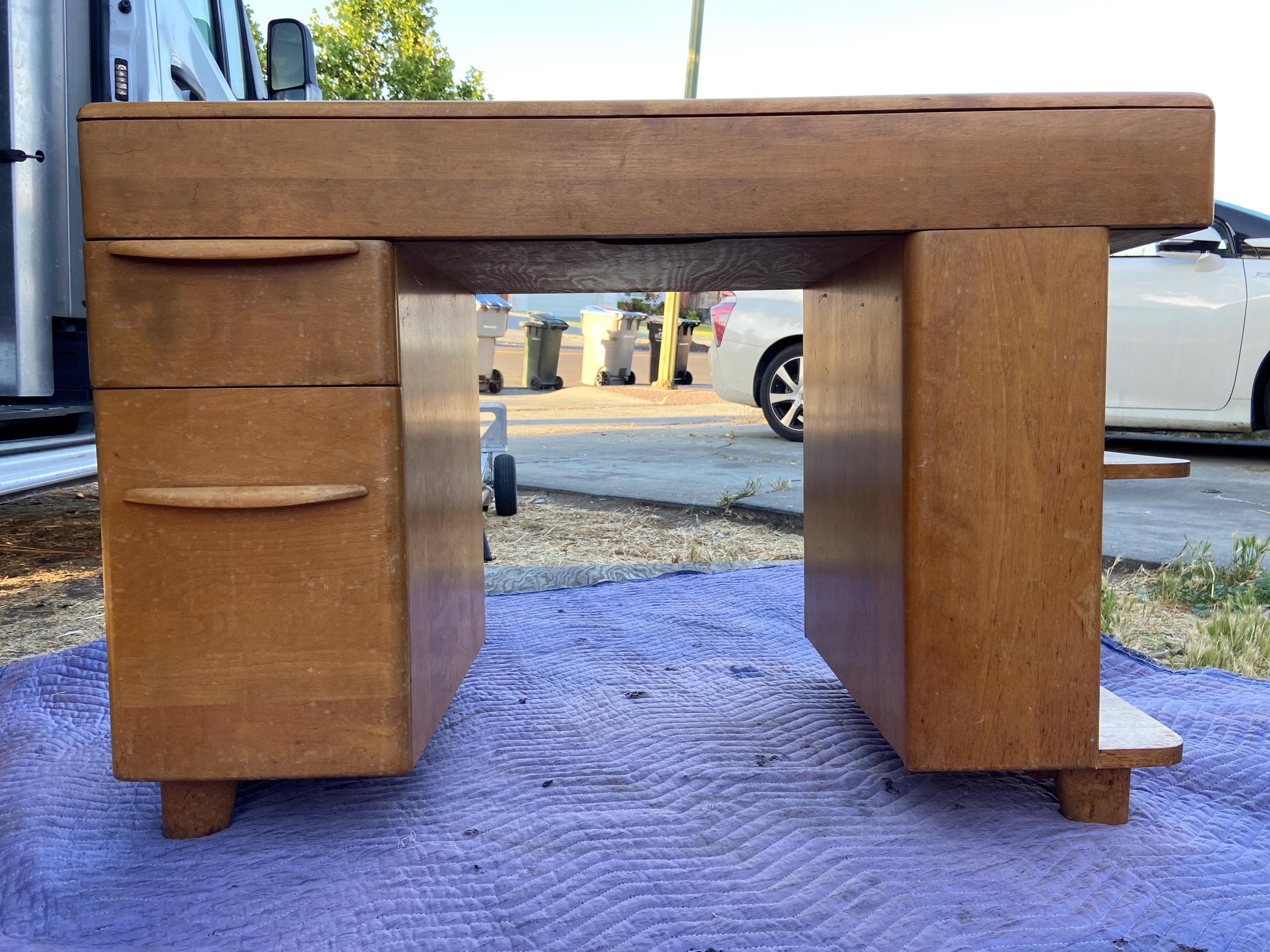 Heywood Wakefield vintage mid century modern office desk needs restoration - Image 1
