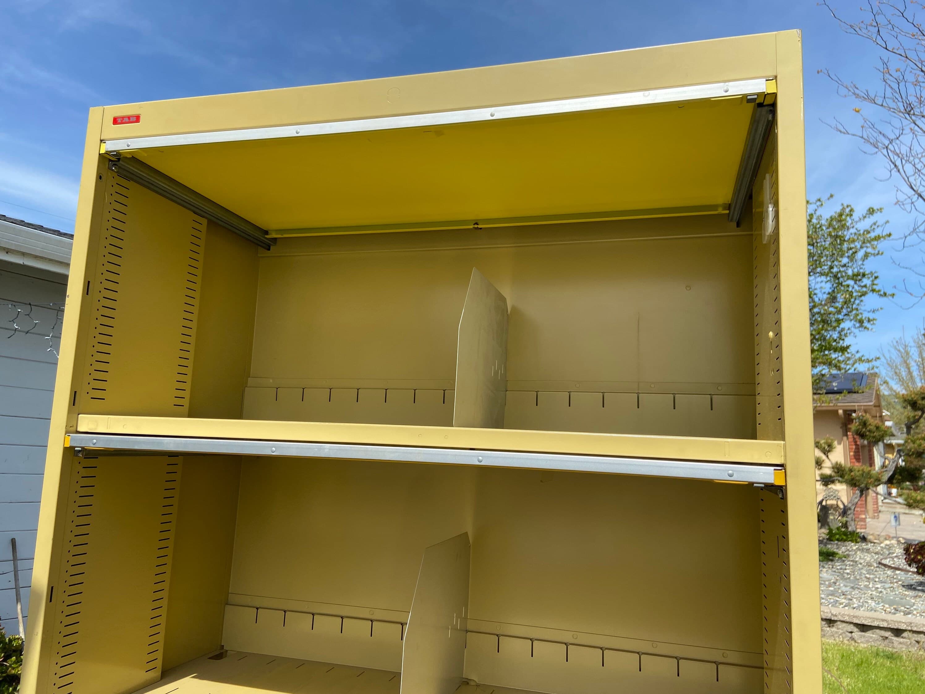 Tab vintage mid century modern metal industrial barrister bookcase style metal cabinet. - Thumbnail 6