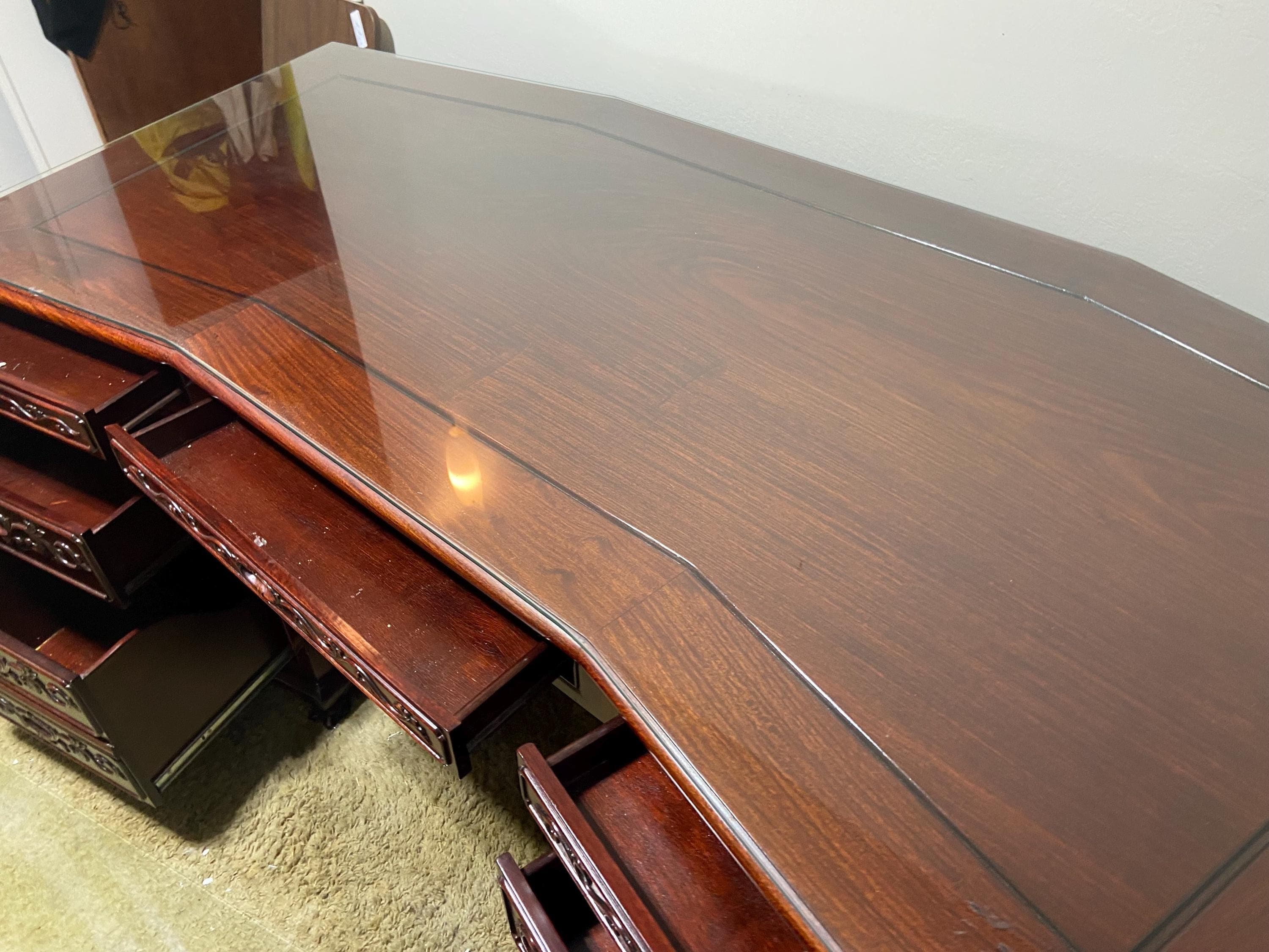 vintage mid century modern Chinese oriental rosewood executive desk - Thumbnail 2