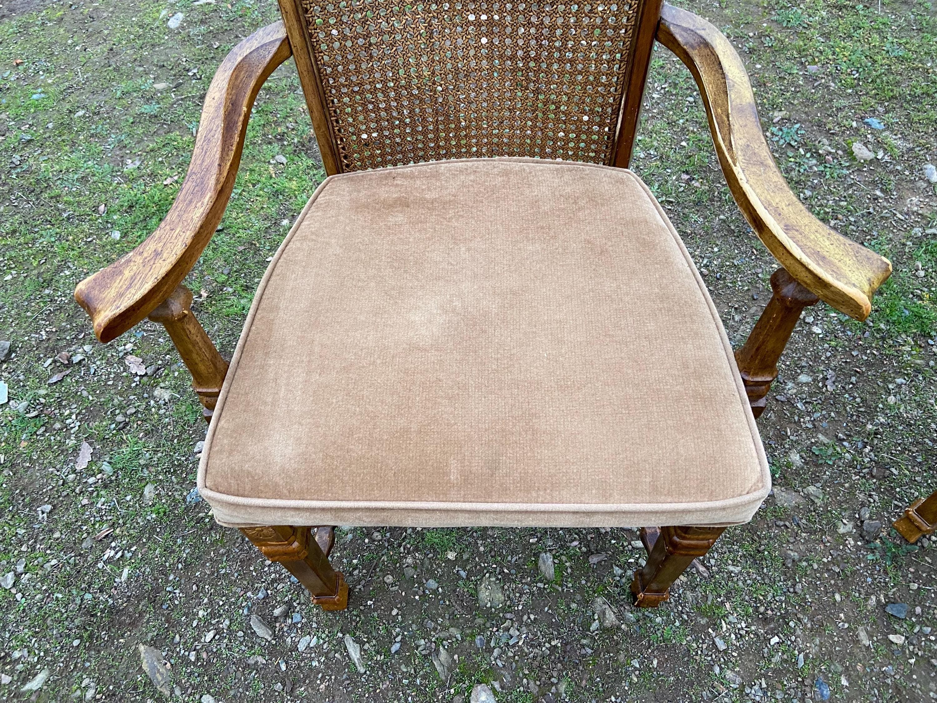 Vintage Walnut/Cane Back Dining Armchairs Set of Two Need New Fabric - Thumbnail 10