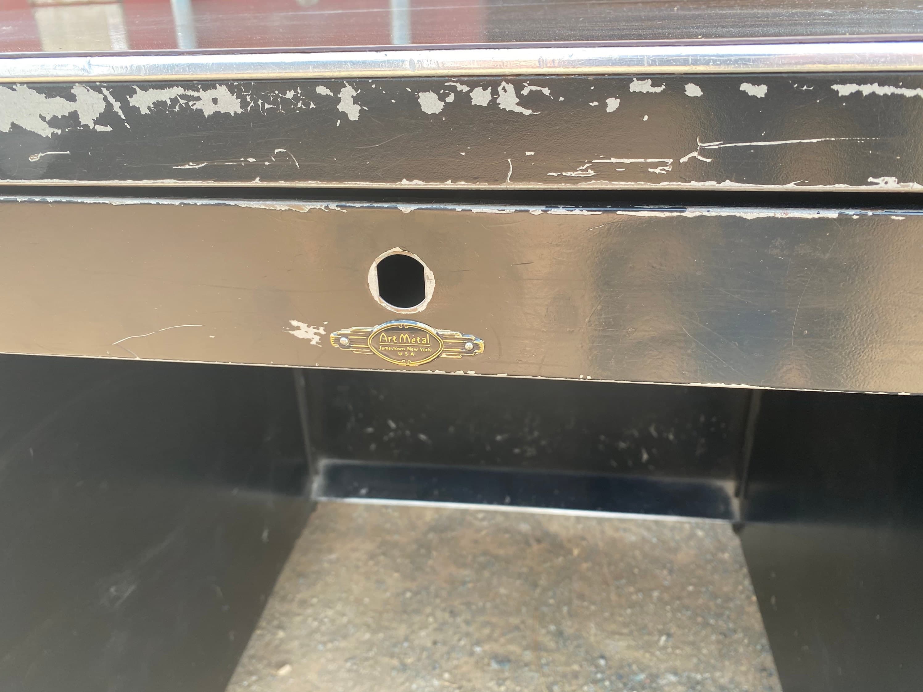 Art metal vintage metal tanker desk with type writer shelf - Thumbnail 3