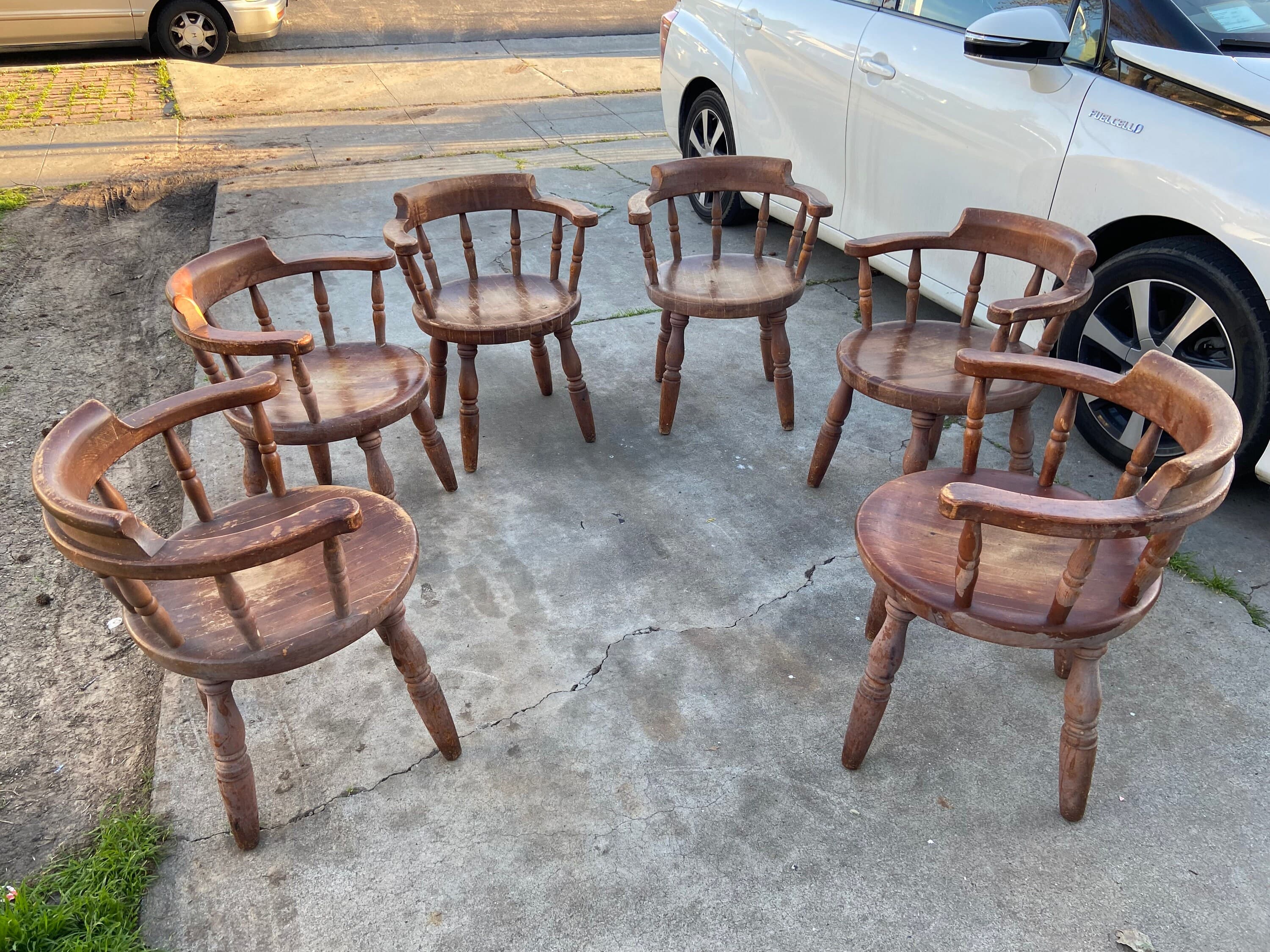 Antique butcher block tavern dining chairs set of 6 - Thumbnail 2