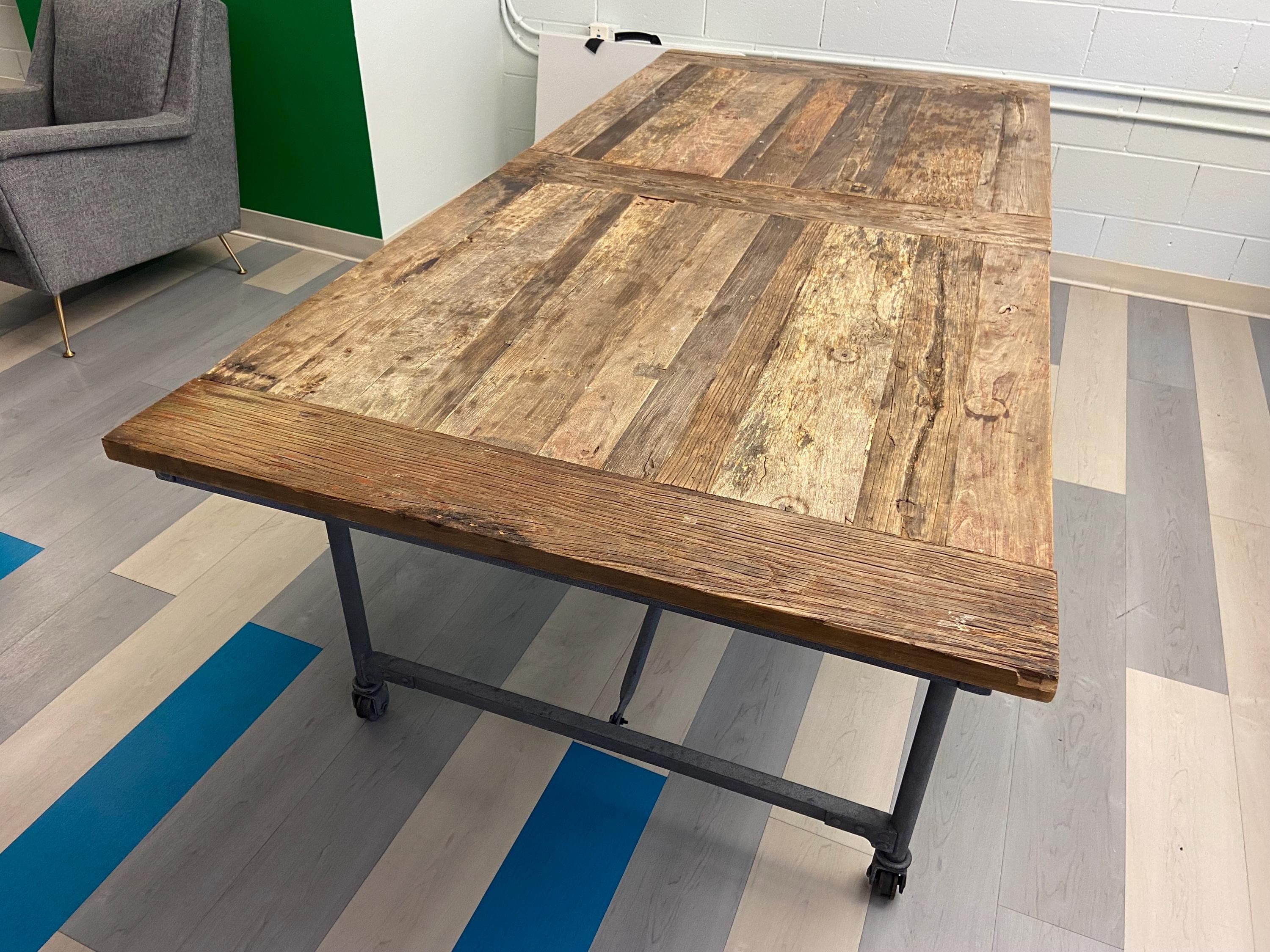 Restoration Hardware reclaimed wood dining kitchen conference room table - Thumbnail 8