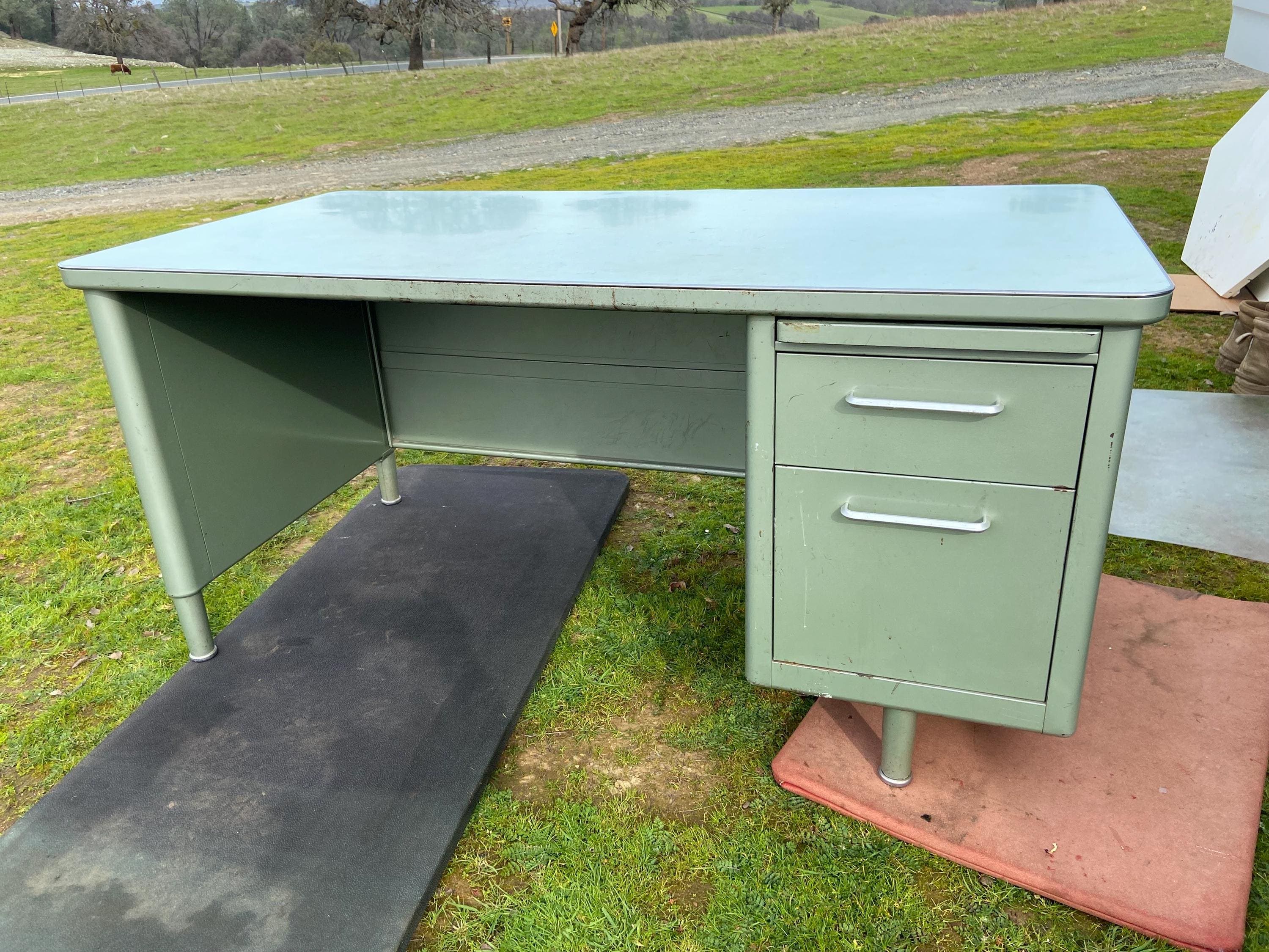 Steelcase vintage mid century modern metal tanker desk - Thumbnail 3