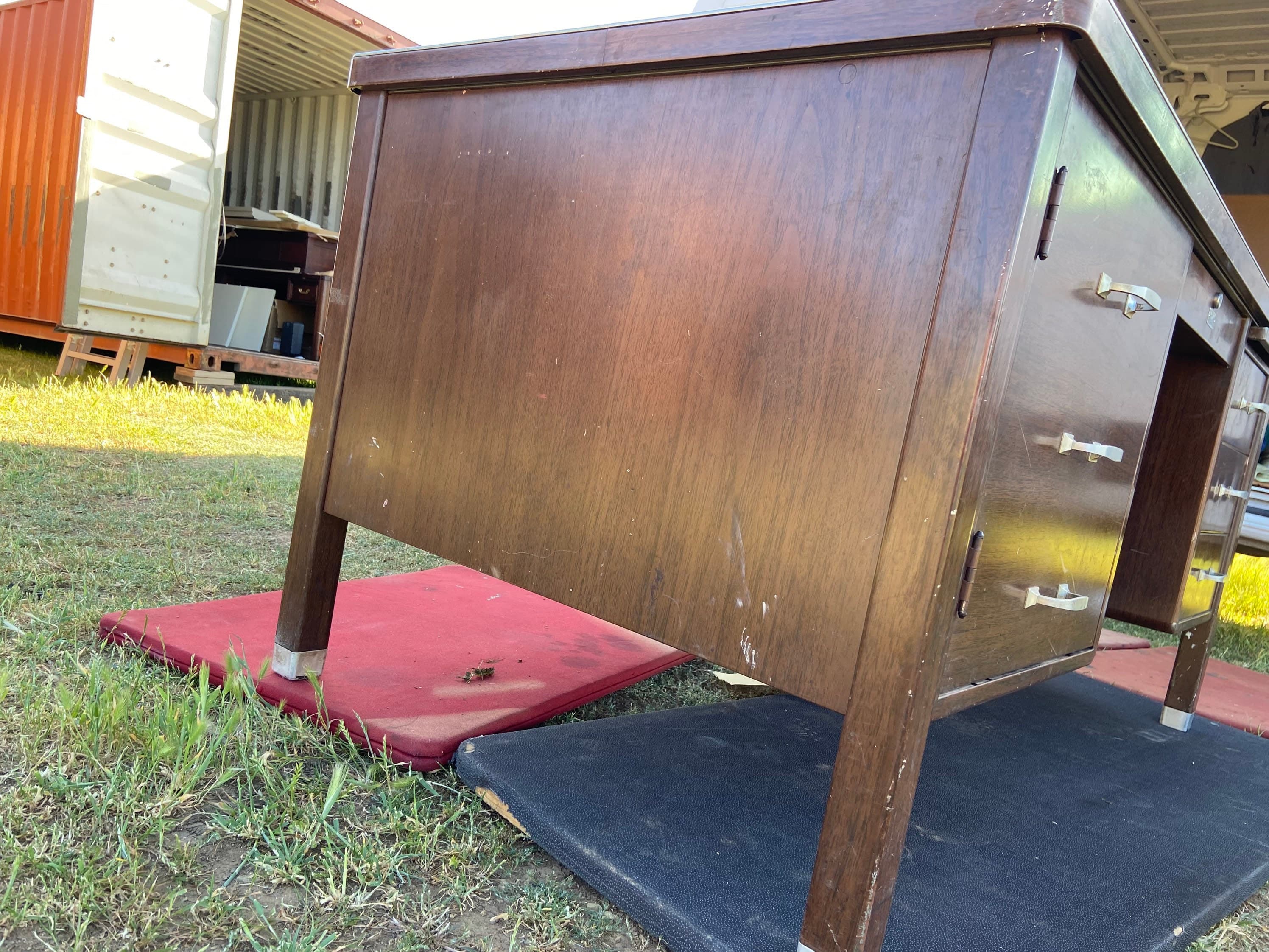 The general fireproofing company vintage metal tanker desk with typewriter compartment - Thumbnail 2