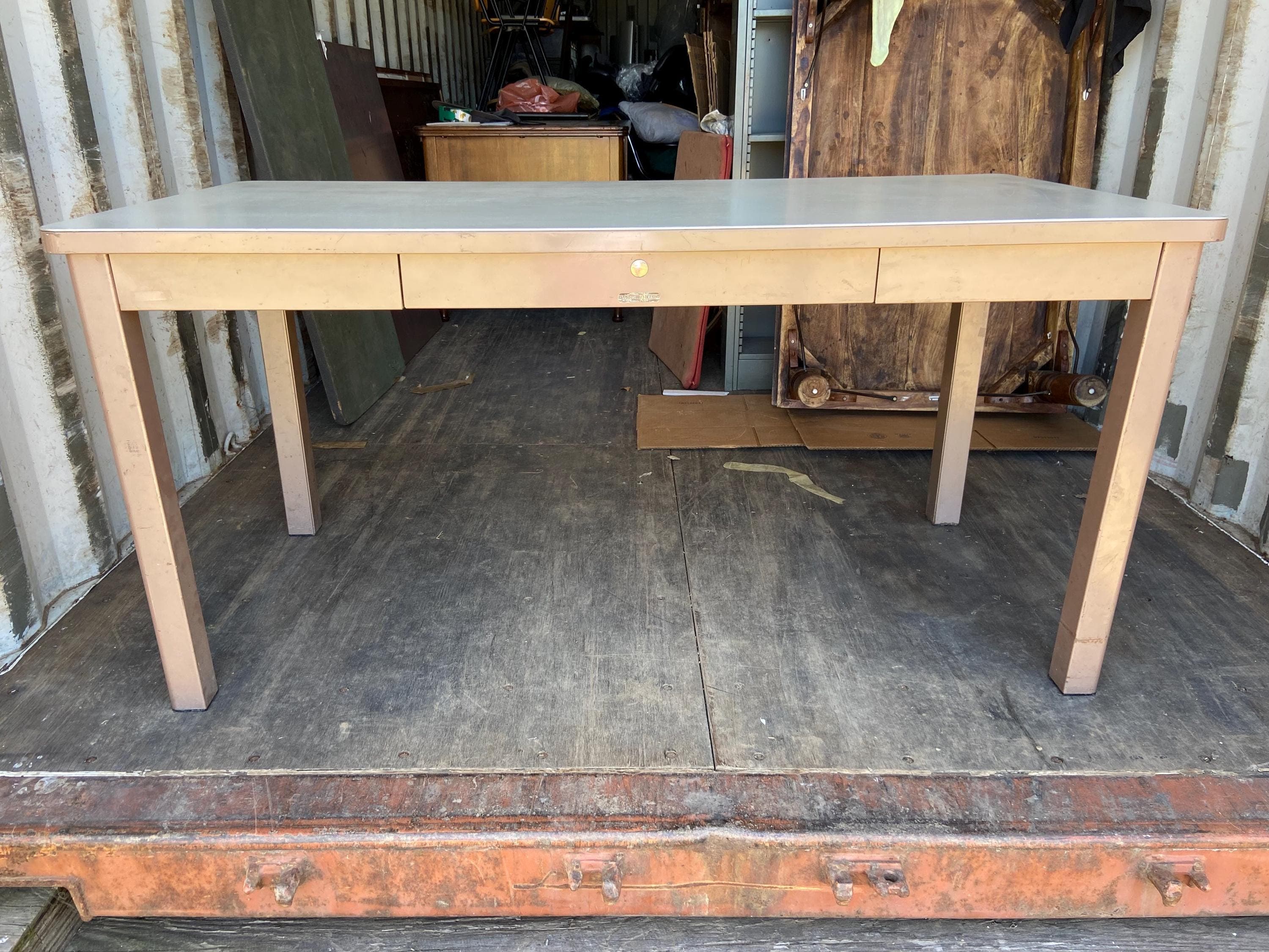 McDowell & Craig vintage mid century modern metal tanker desk - Thumbnail 2