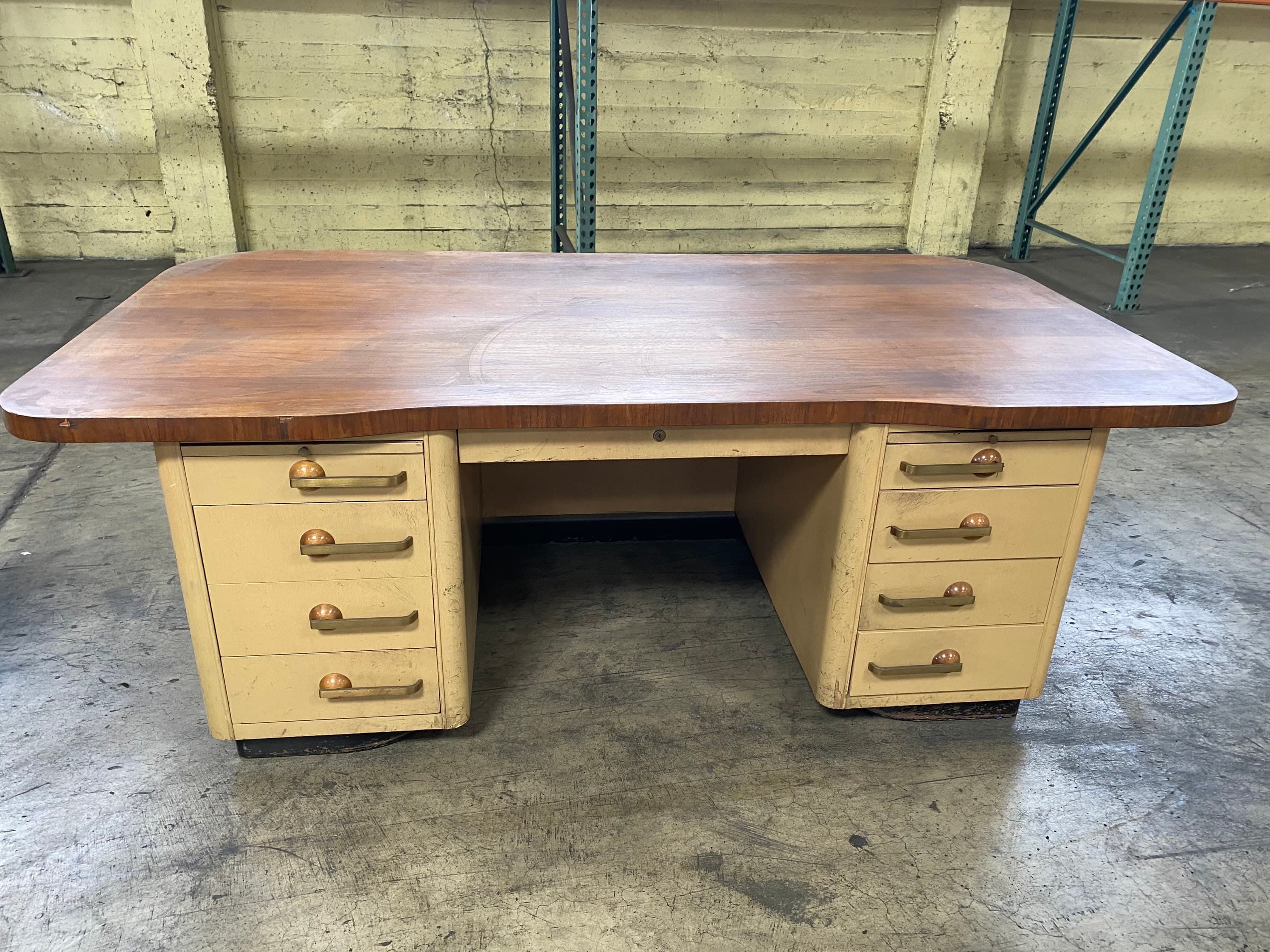 Stow & Davis vintage mid century modern tanker antique desk - Image 1