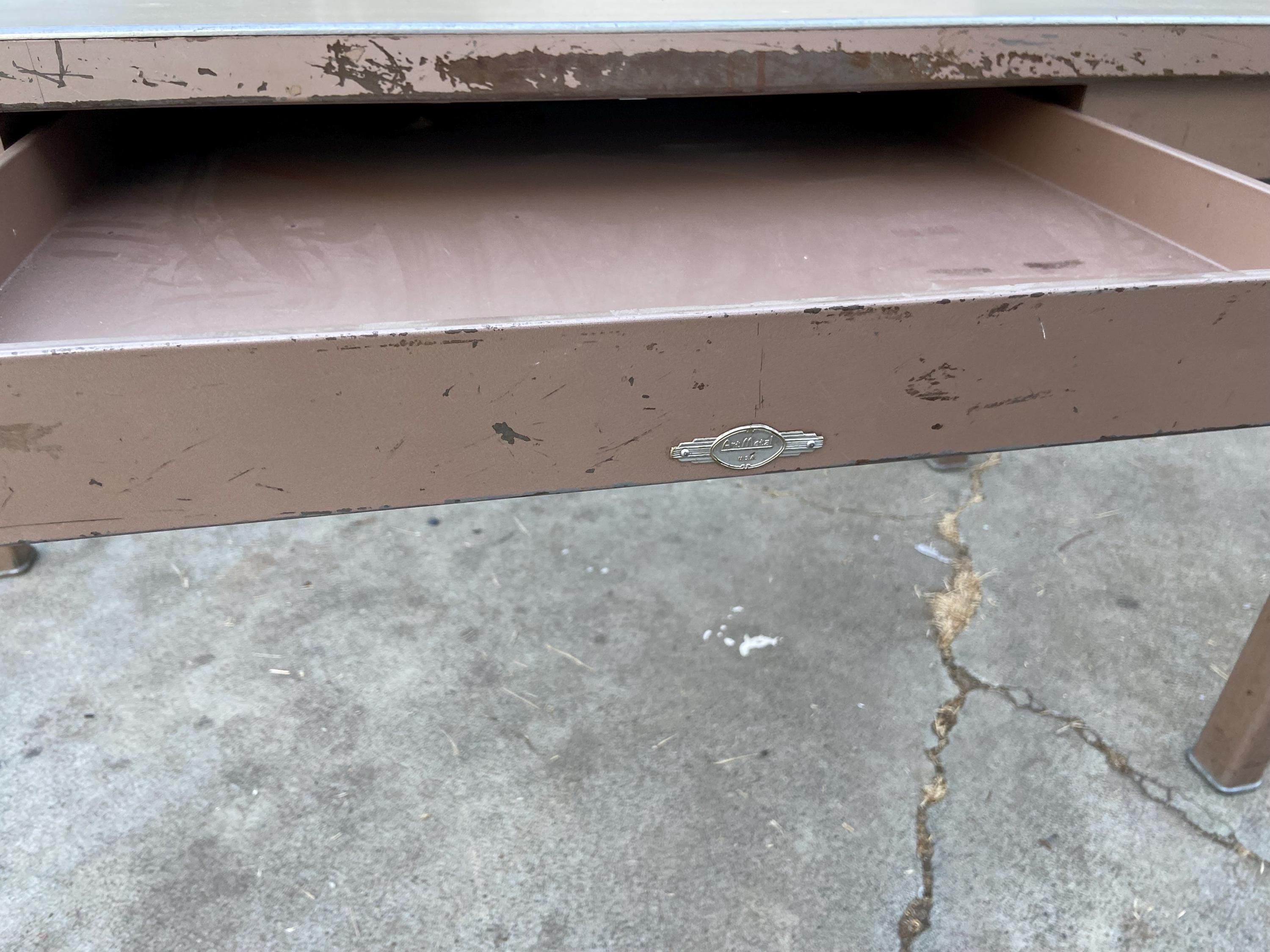 vintage art metal mid century modern tanker desk shop table - Thumbnail 5