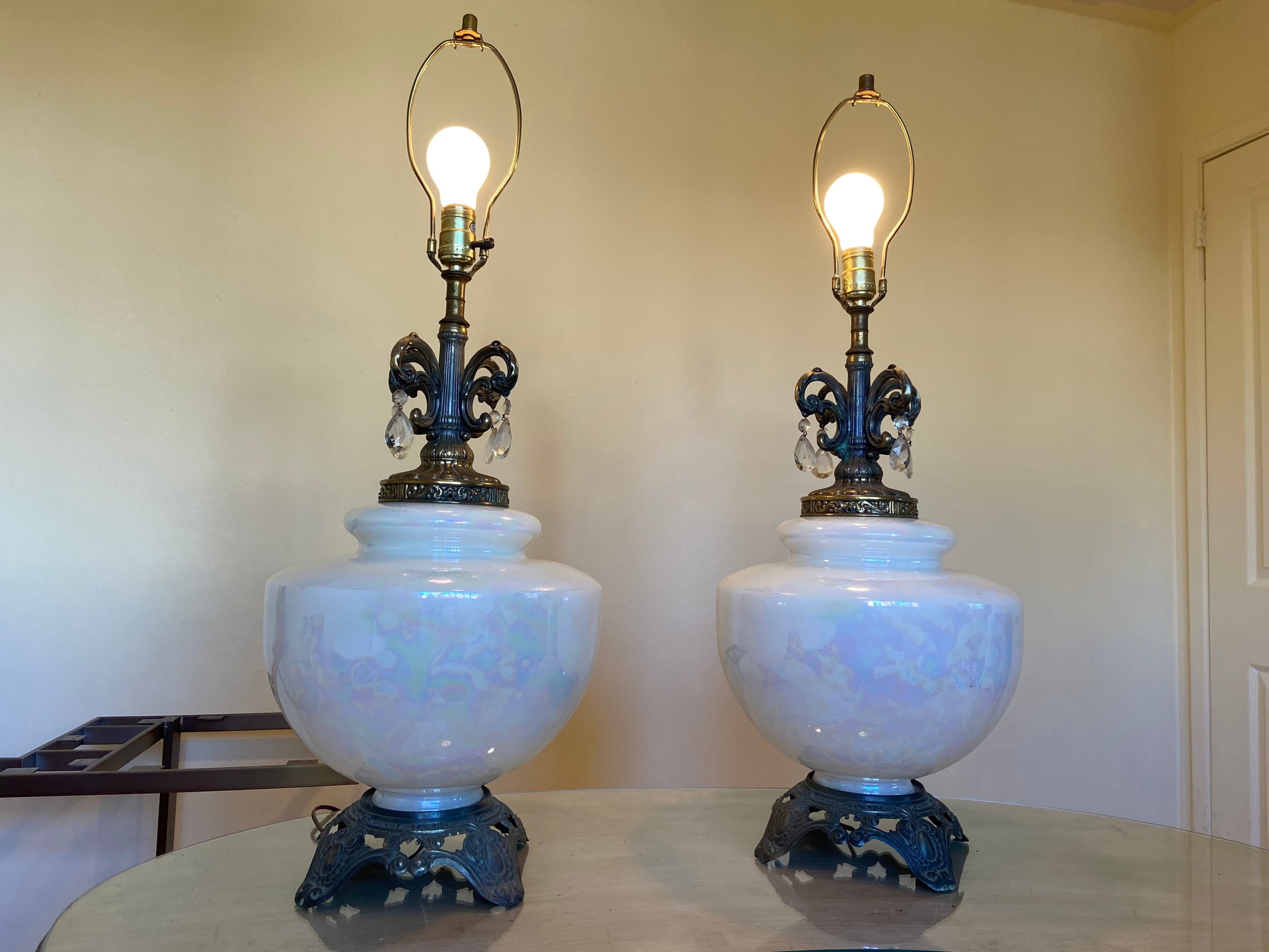 Vintage 1970’s pair of iridescent glass EF & EF industries Inc table lamps - Image 1